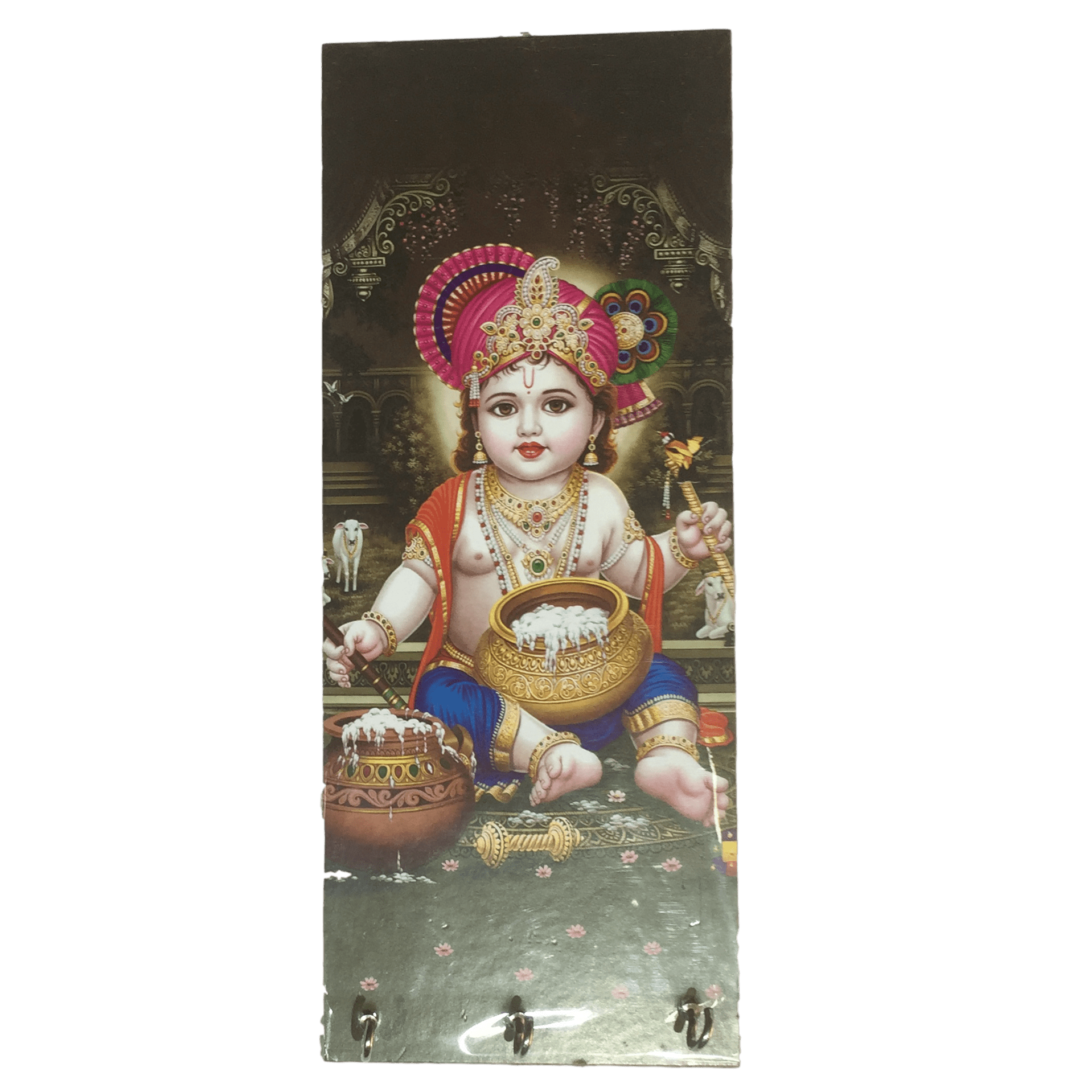 Makkan Krishna Wooden Key Holder 3 hooks