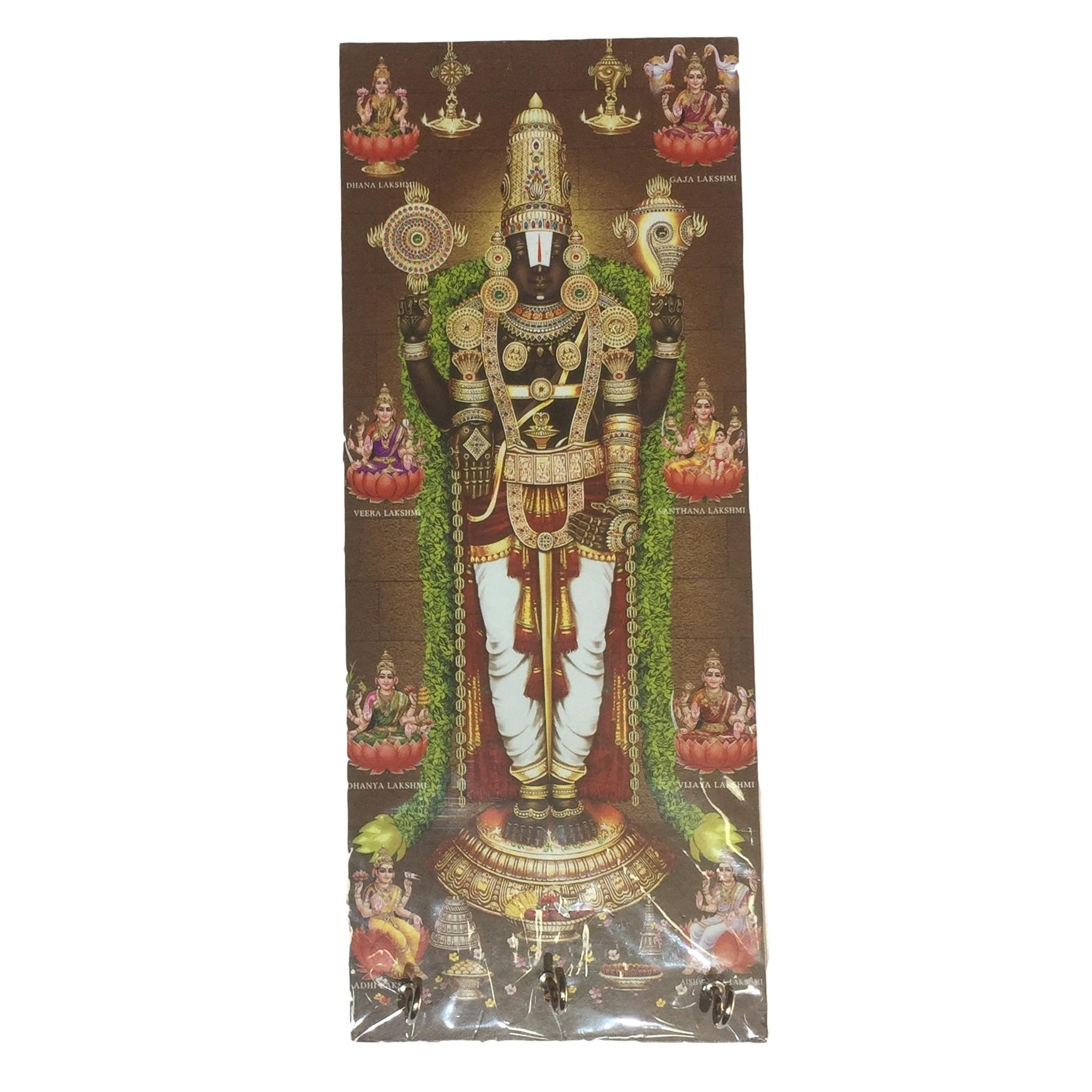 Sri Balaji Ashtalakshmi Wooden Key Holder 3 hooks