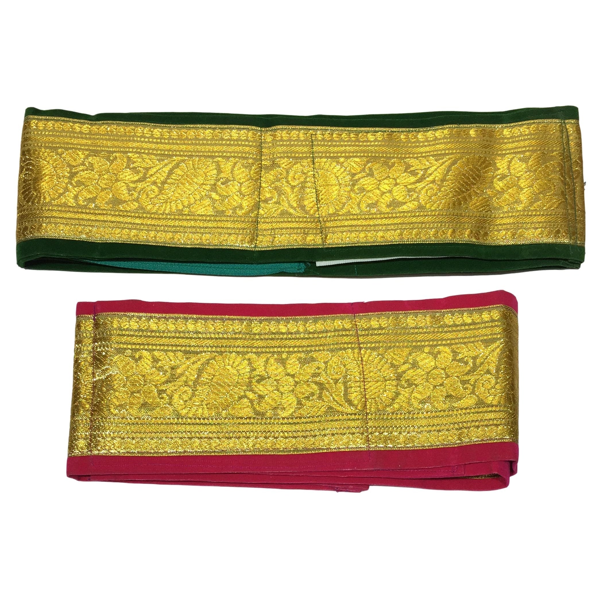 Floral Design Velvet Fabric Waist Belt with Pocket Height 8.5 inches