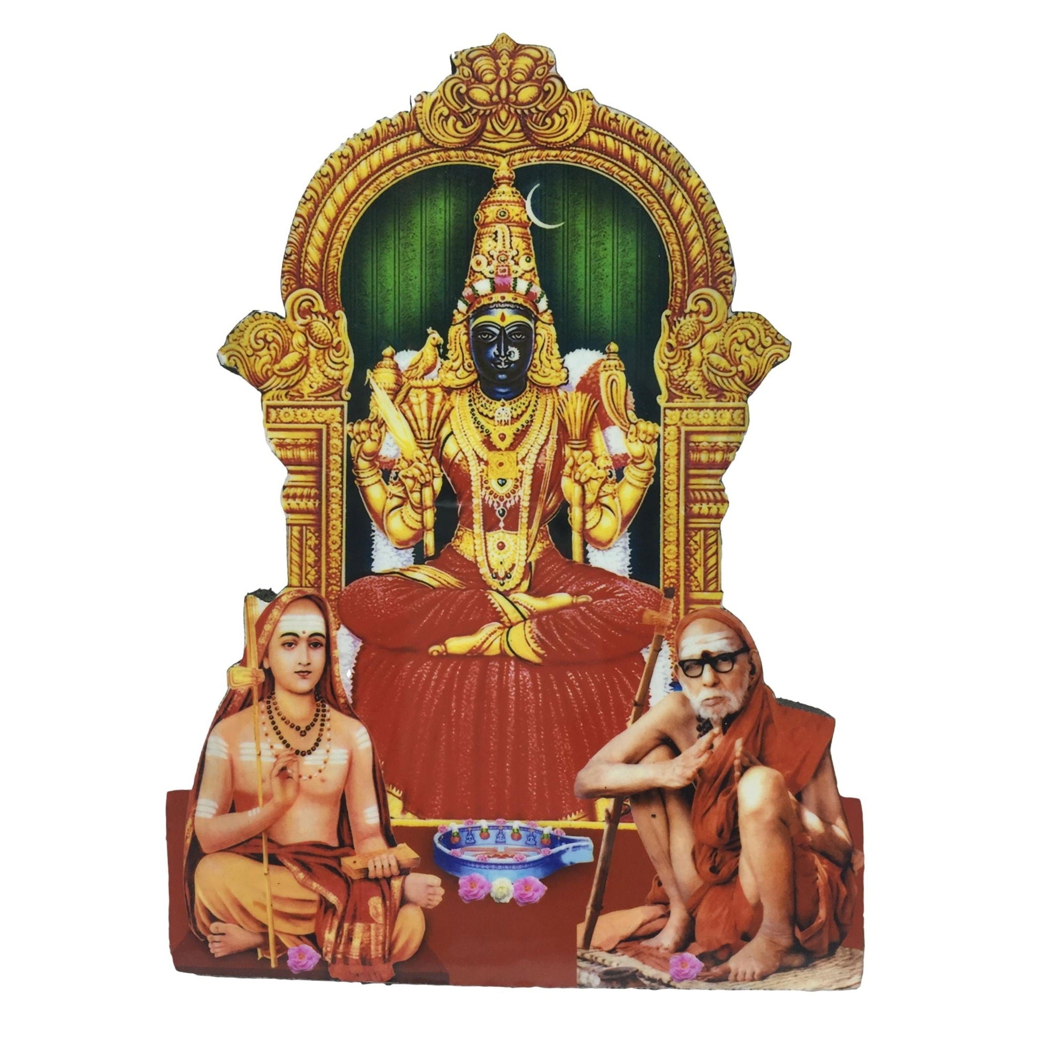 Kanchi Kamatchi Moolavar with Adisankarar and Periyava Photo Cut - Sri Prarthana
