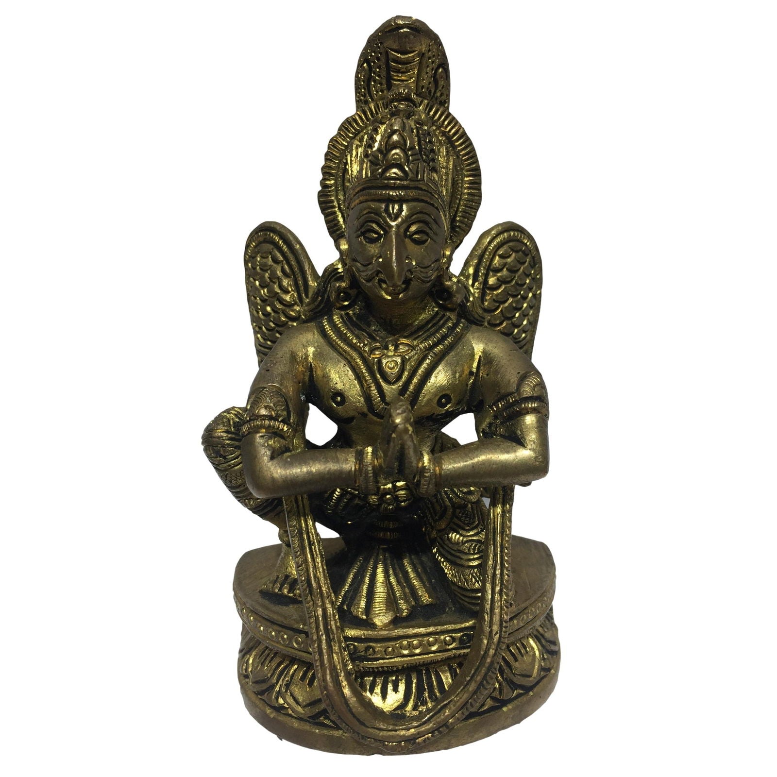 Kneeling Garuda Vahana on Round Dais Brass Antique 4.25 Inch - Sri Prarthana