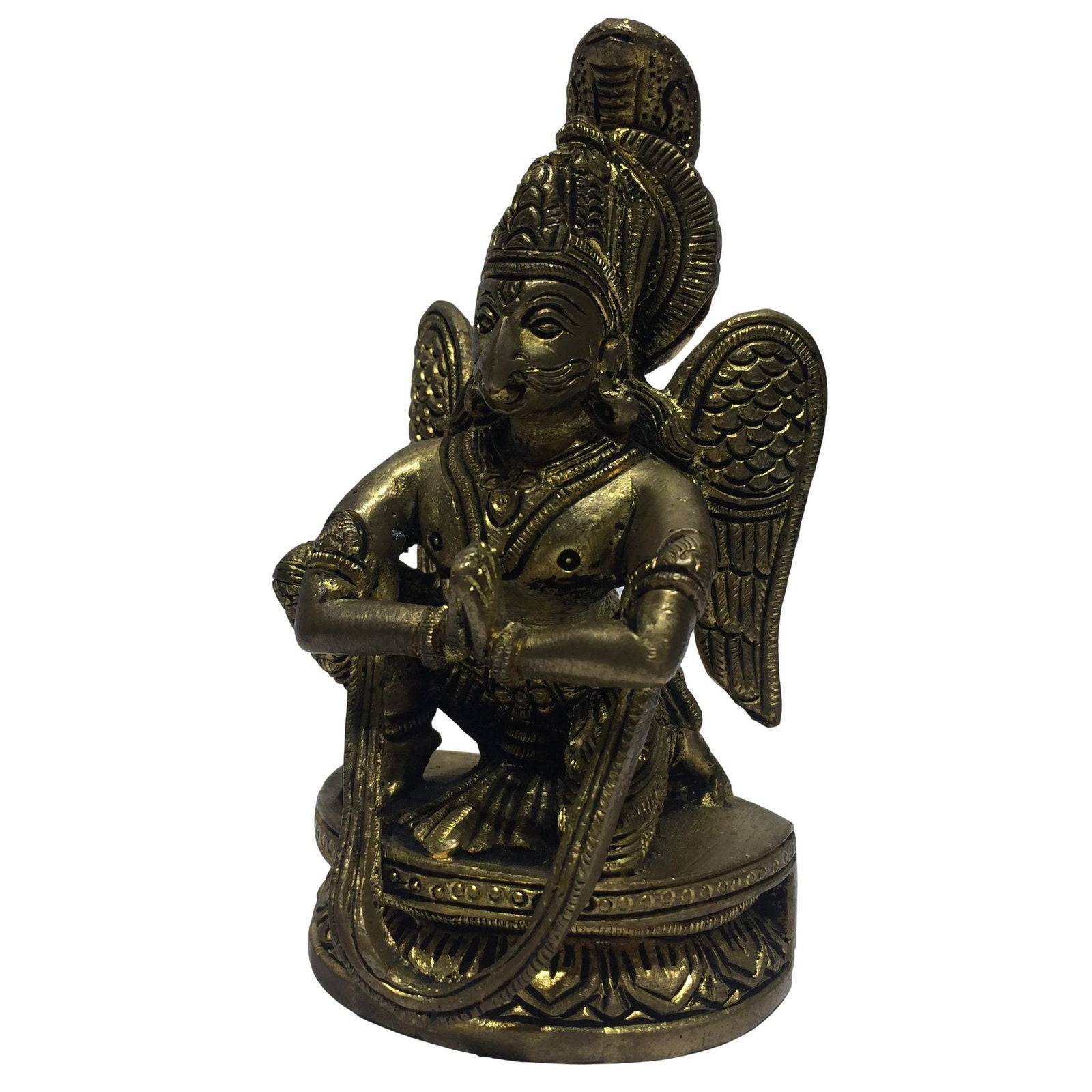 Kneeling Garuda Vahana on Round Dais Brass Antique 4.25 Inch - Sri Prarthana