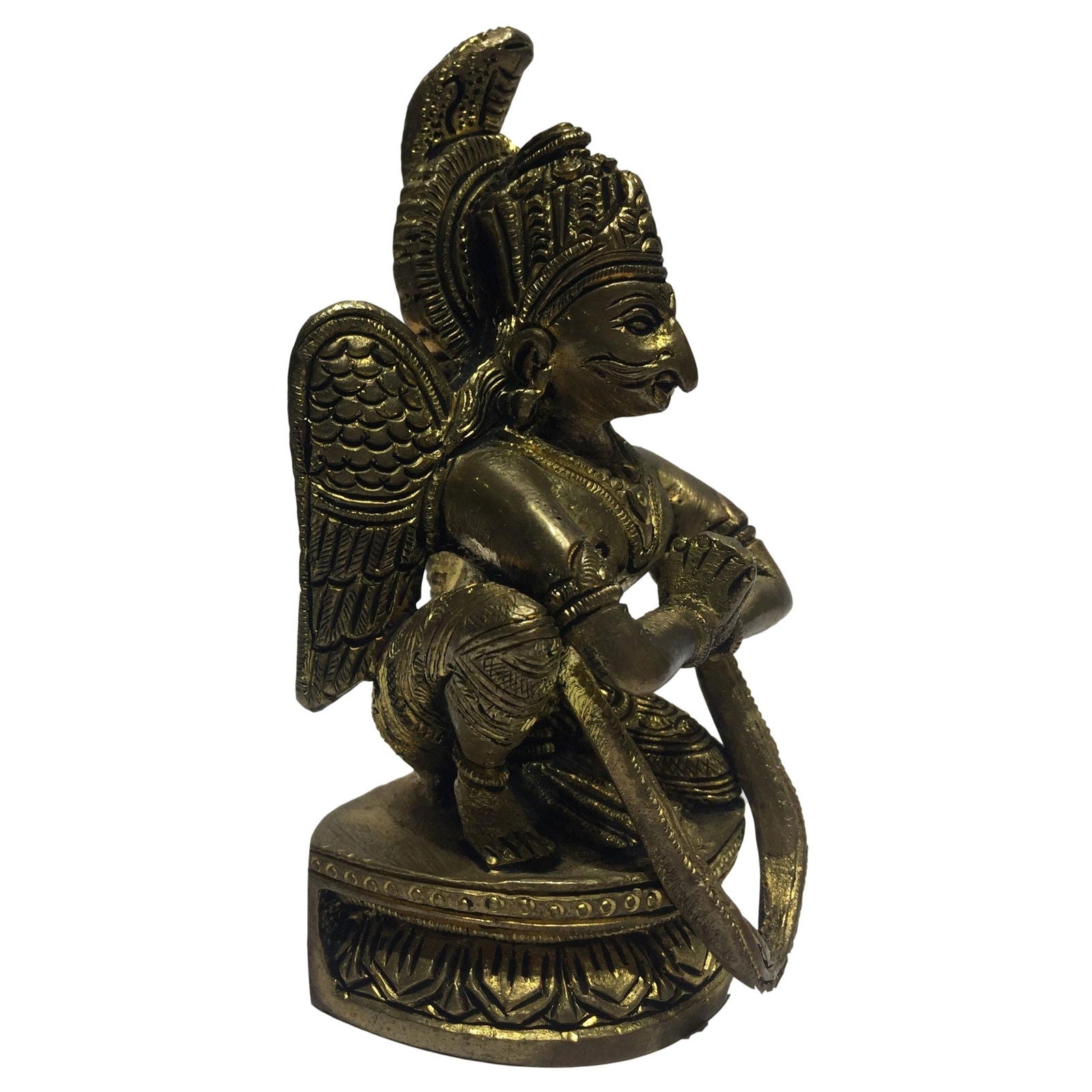Kneeling Garuda Vahana on Round Dais Brass Antique 4.25 Inch - Sri Prarthana