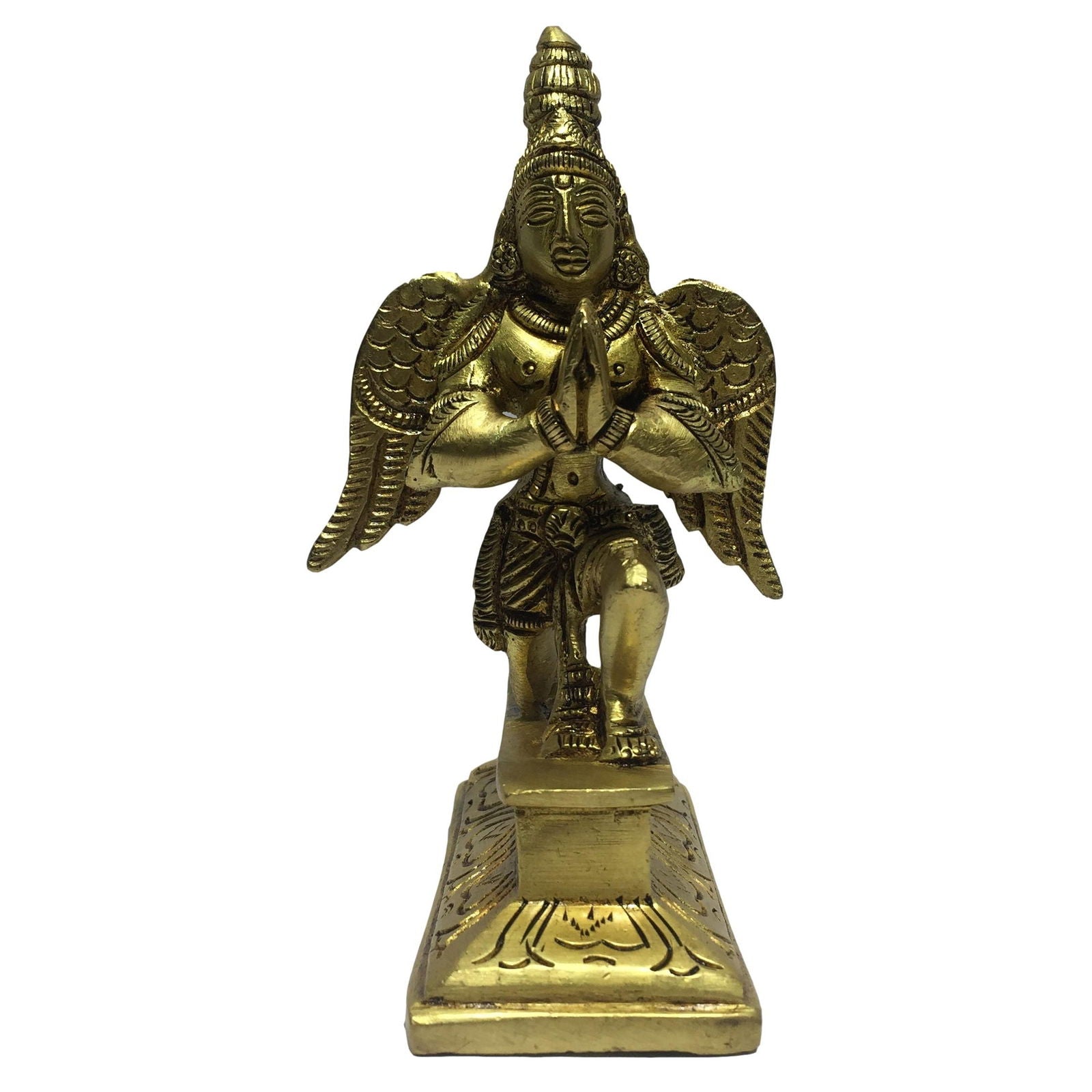 Kneeling Garudan on a Square Base Brass Antique 5 Inch - Sri Prarthana
