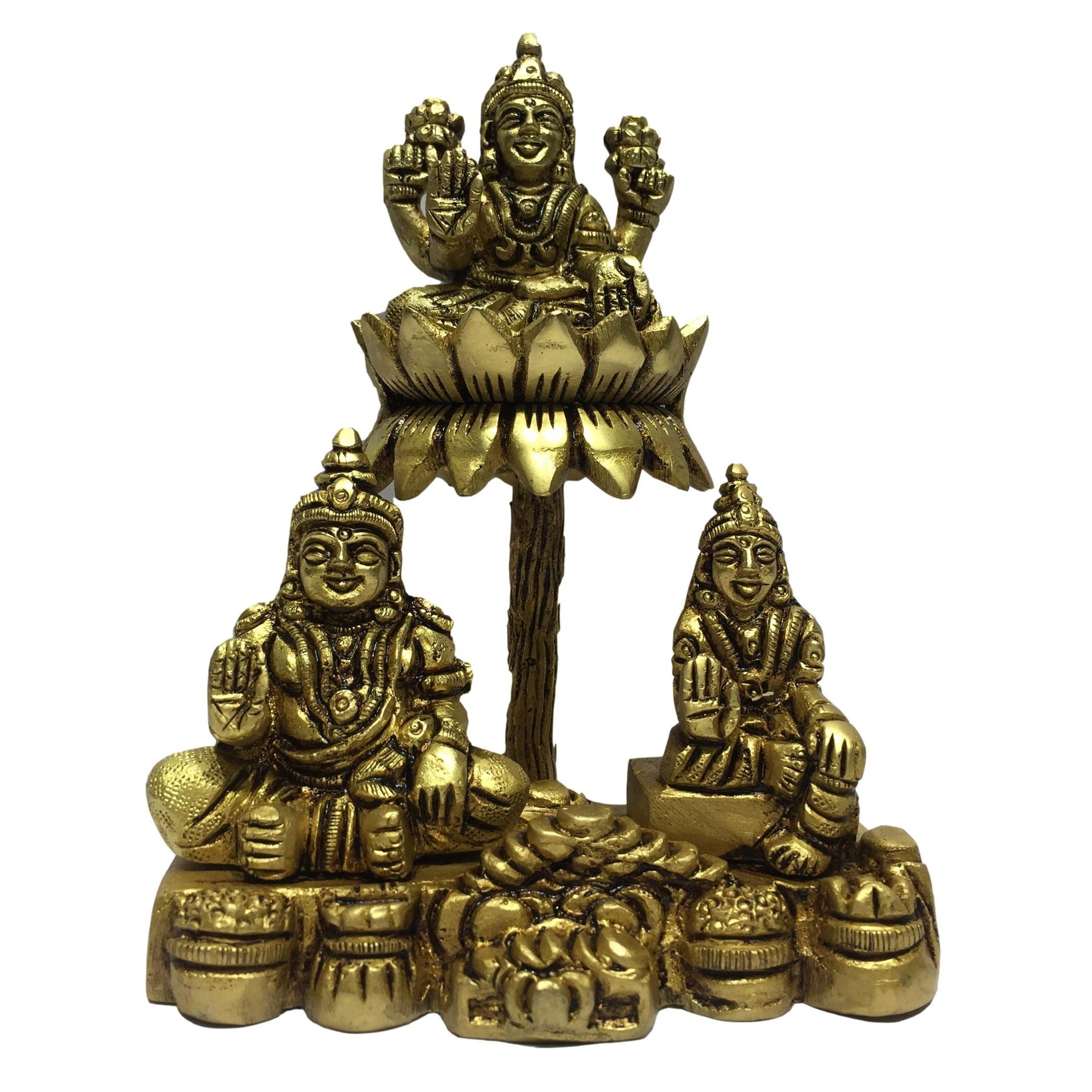 Kubera Badhra With Lakshmi Brass Antique Figurine 5 inch - Sri Prarthana