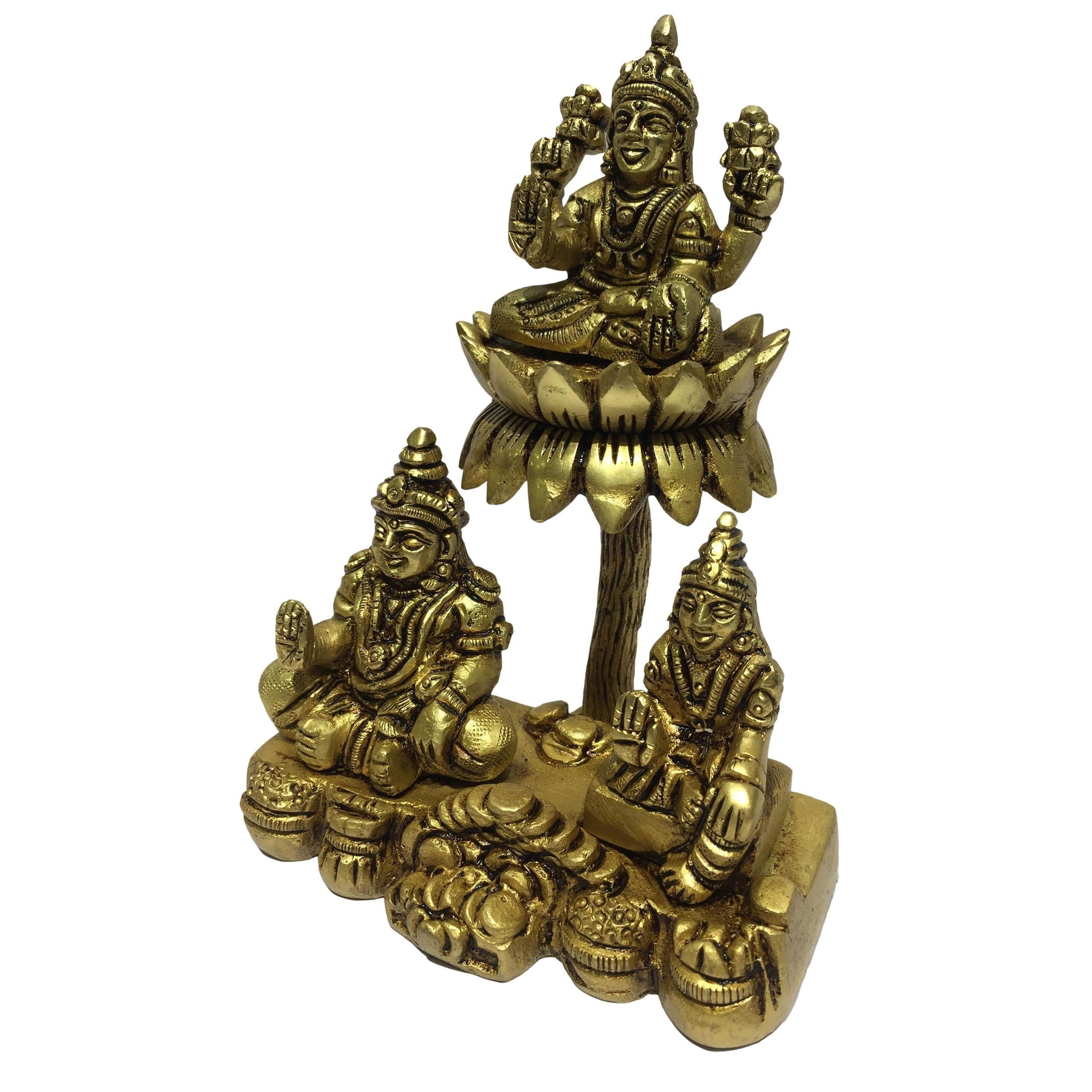 Kubera Badhra With Lakshmi Brass Antique Figurine 5 inch - Sri Prarthana