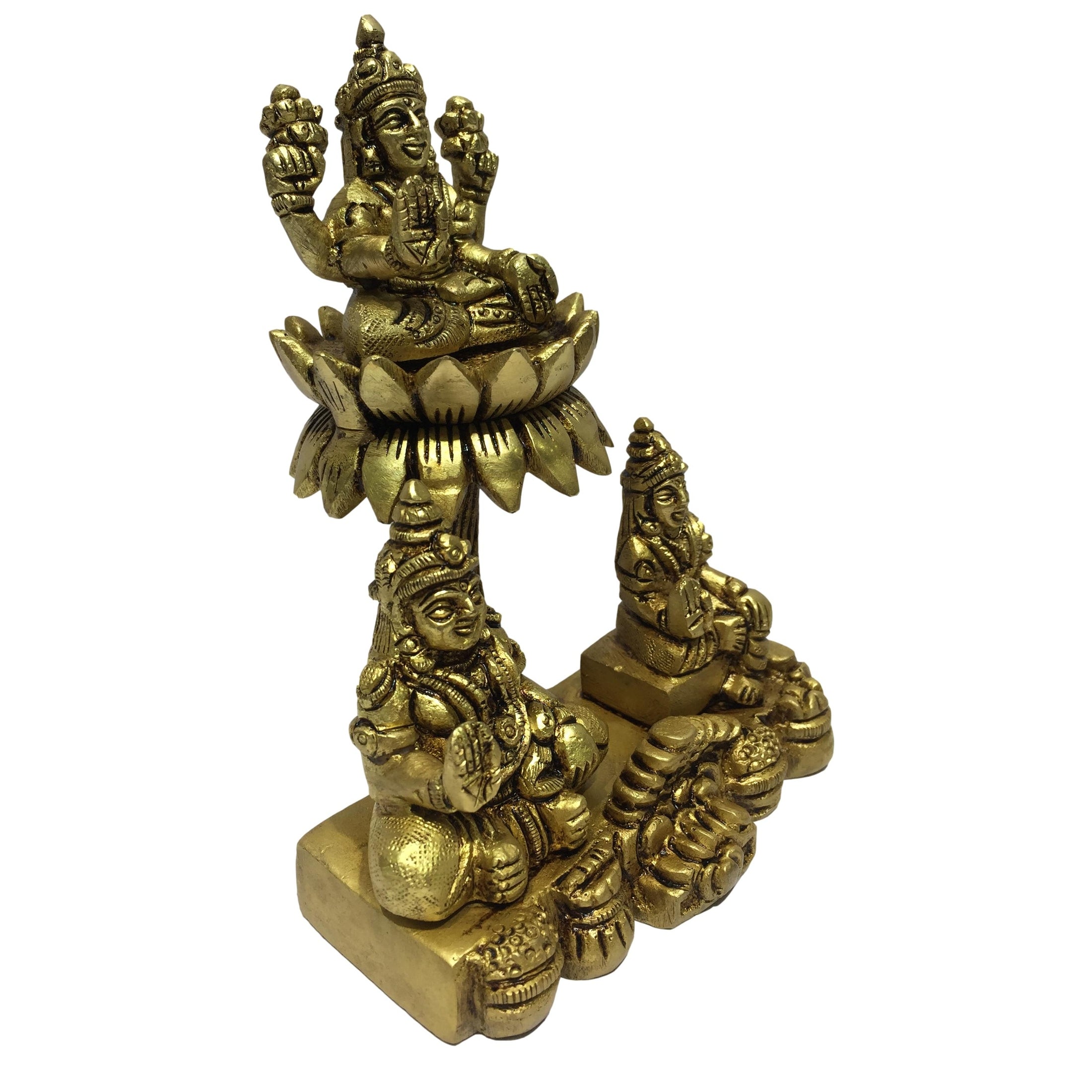 Kubera Badhra With Lakshmi Brass Antique Figurine 5 inch - Sri Prarthana