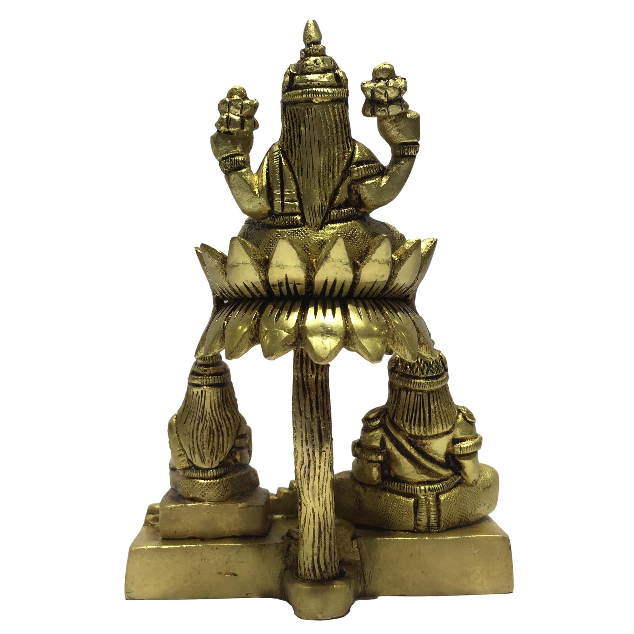 Kubera Badhra With Lakshmi Brass Antique Figurine 5 inch - Sri Prarthana