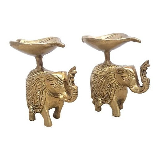 Brass Elephant Lamp Pair - 4 Inches