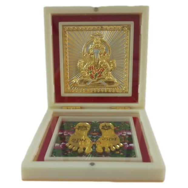 Sri Ganesh Ji Gold Plated Charan Box Corporate Gift 11 x 11 cms