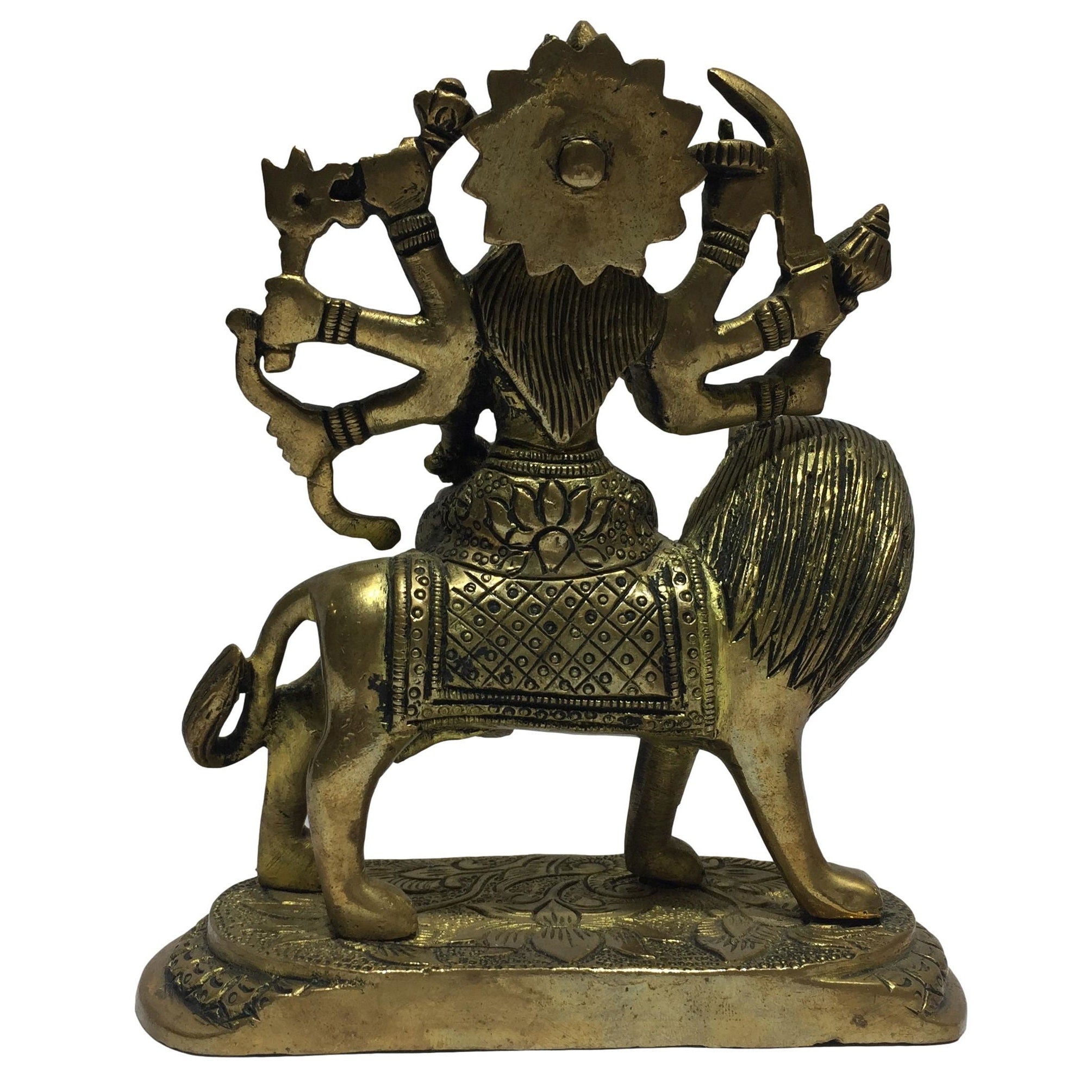 Maa Durga on Oval Dais Brass Antique 6.25 Inch - Sri Prarthana