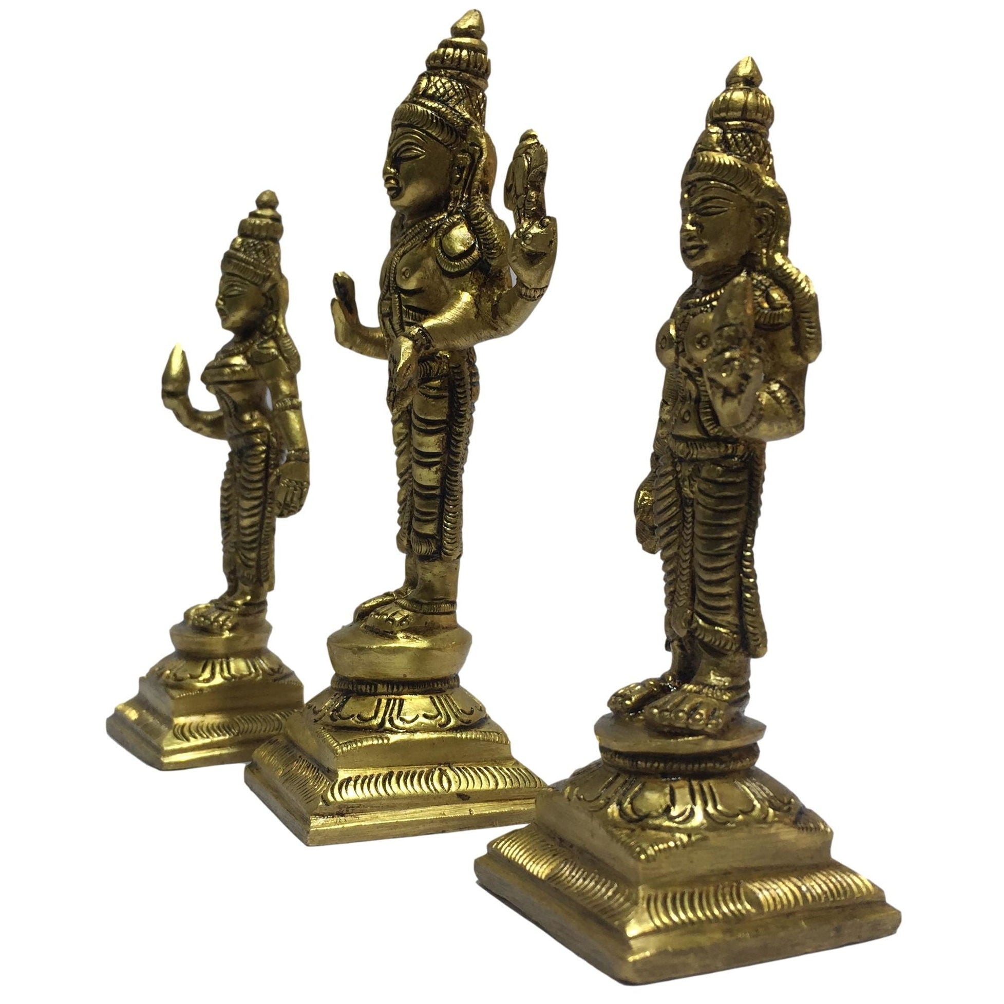 Maha Vishnu with Sri Devi and Boo Devi Brass Antique 4.5 Inch - Sri Prarthana