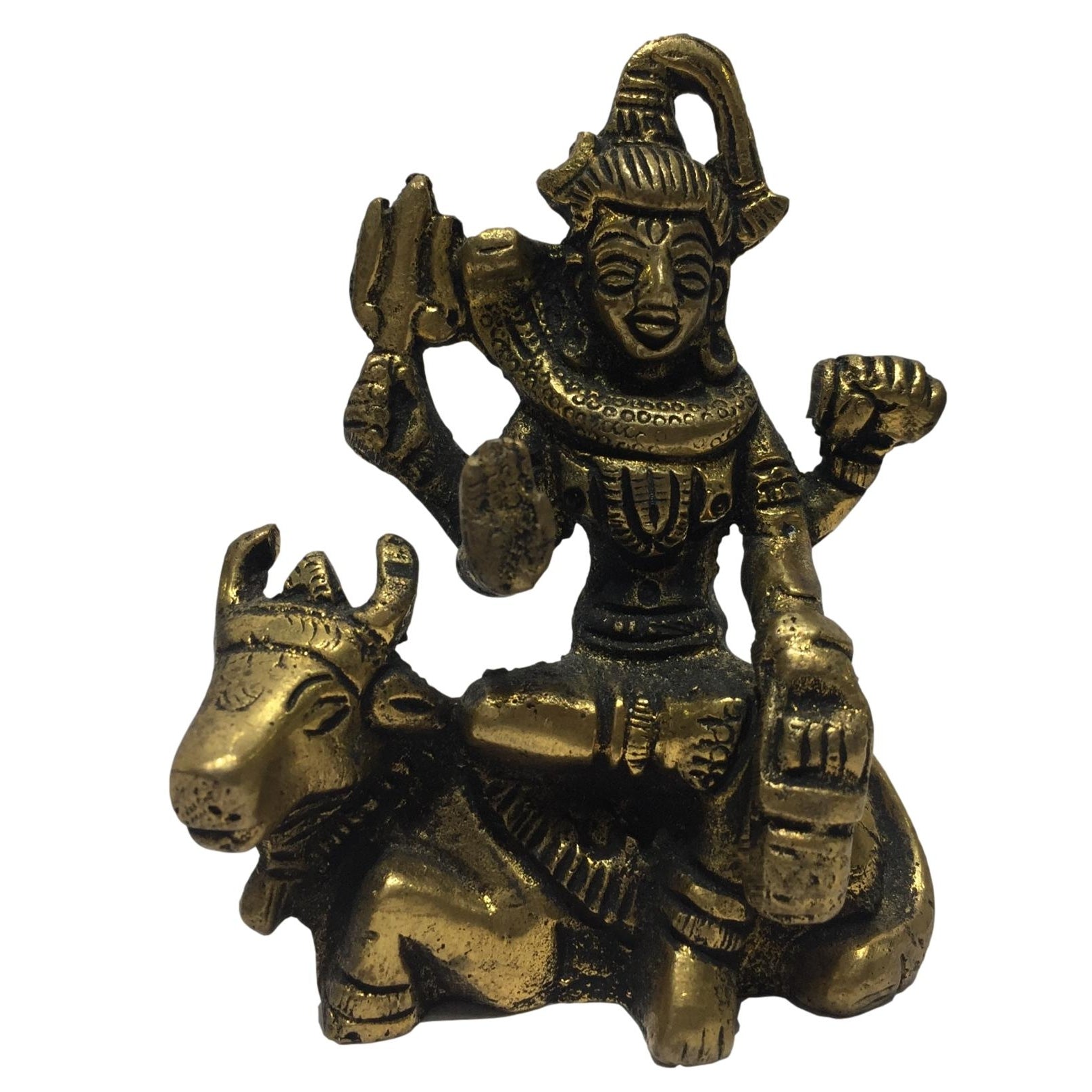 Mahadev sitting on Nandi Brass Antique 3 Inch - Sri Prarthana