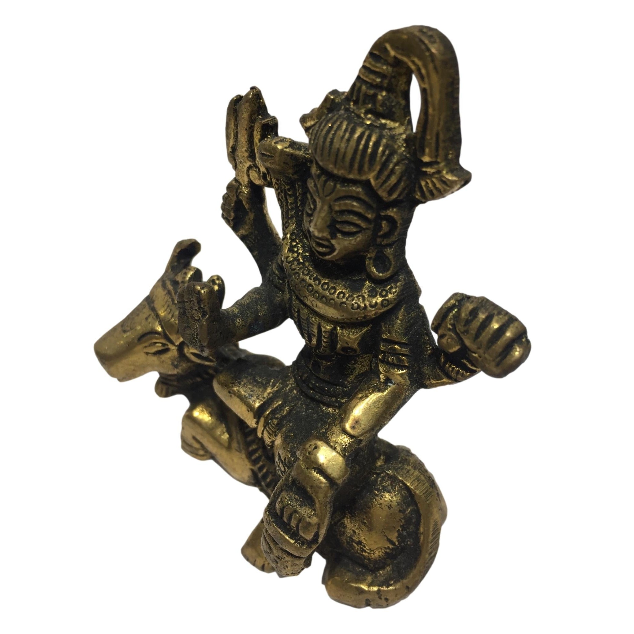 Mahadev sitting on Nandi Brass Antique 3 Inch - Sri Prarthana
