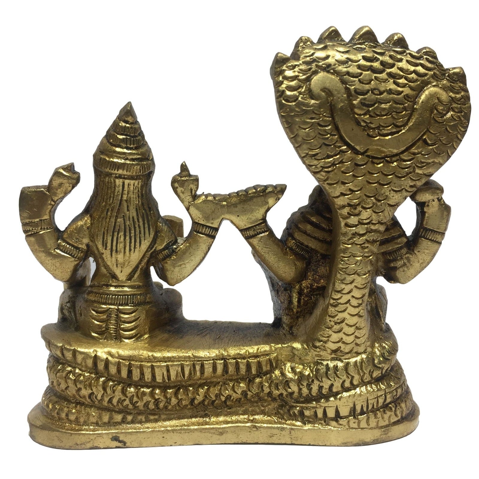 Mahavishnu and Lakshmi Sitting on Aadisesha Brass Antique Idol 3.5 Inch - Sri Prarthana
