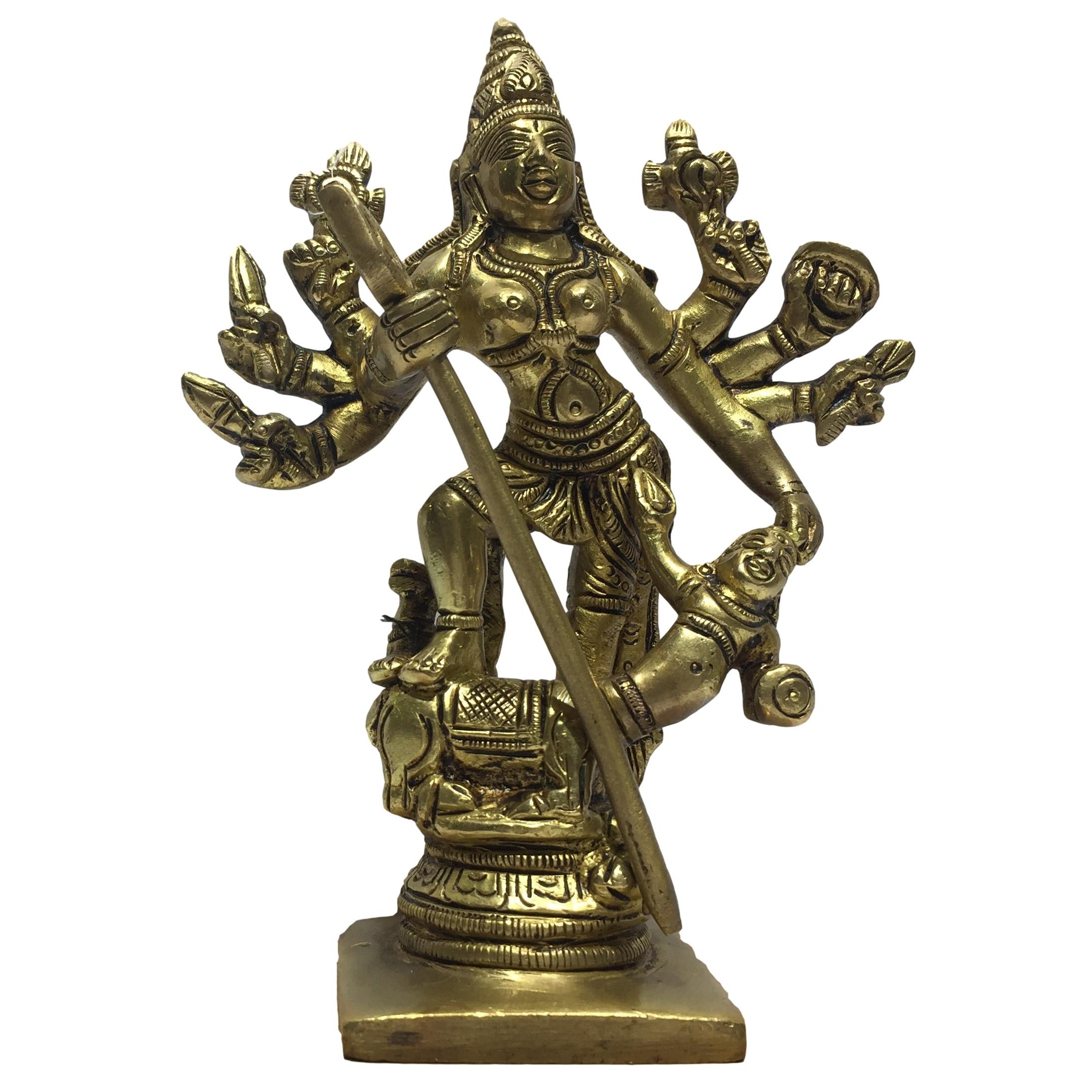 Mahishasuramardhini Brass Antique 5 Inch - Sri Prarthana