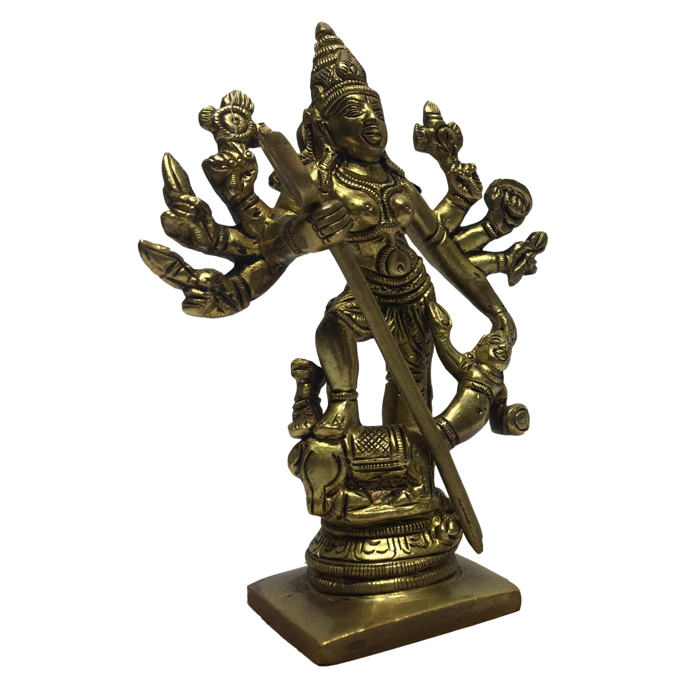 Mahishasuramardhini Brass Antique 5 Inch - Sri Prarthana