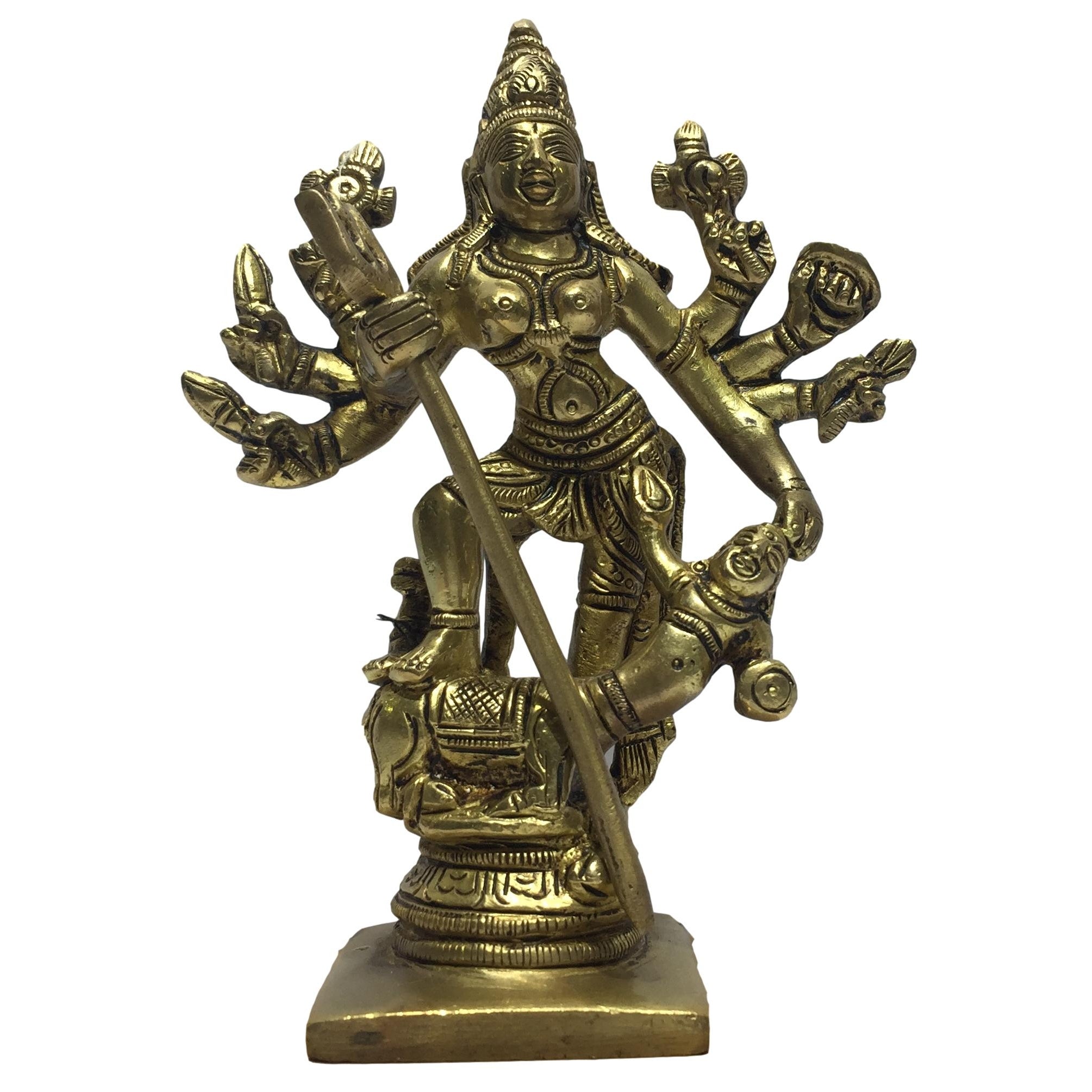 Mahishasuramardhini Brass Antique 5 Inch - Sri Prarthana