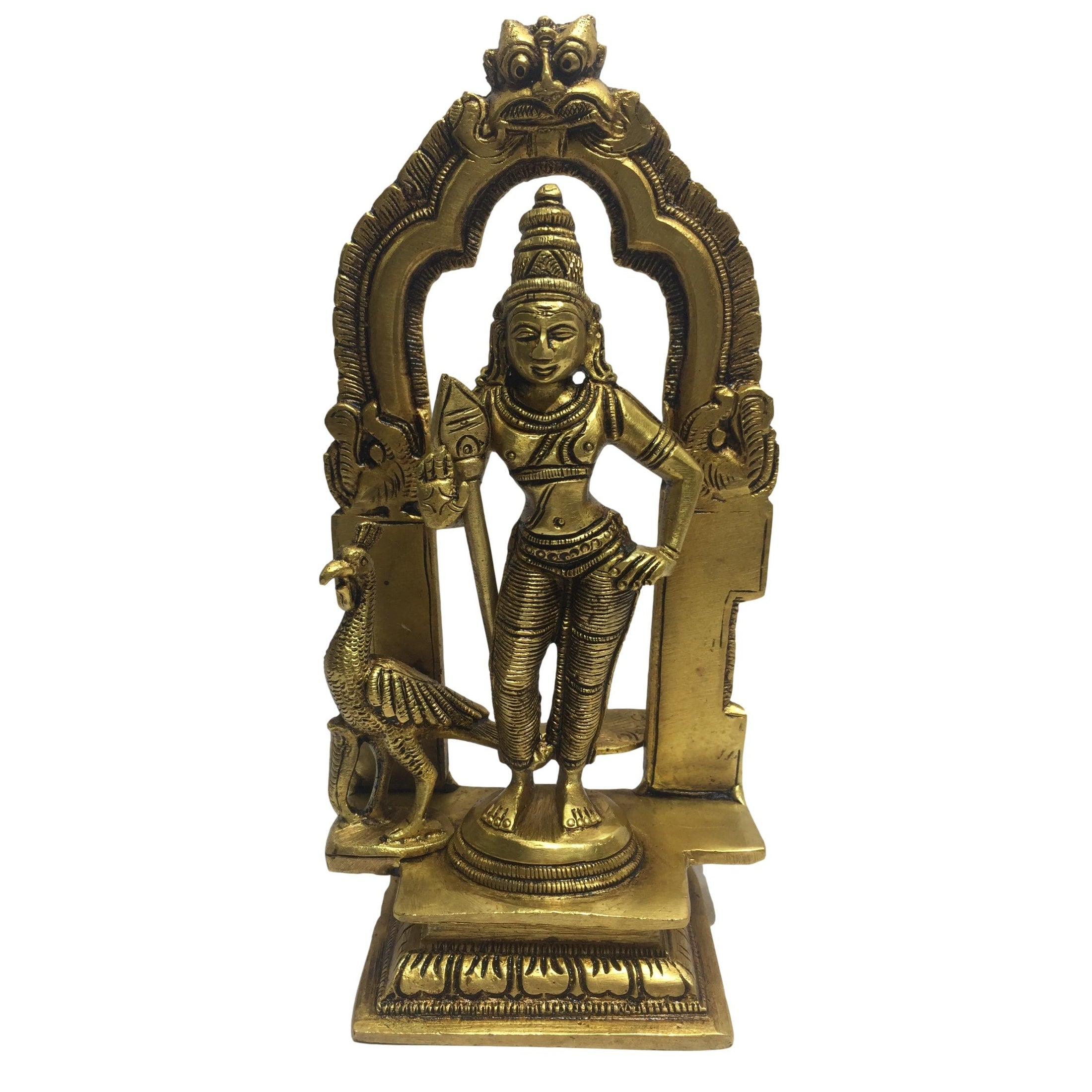 Mayil Murugan in Simha Prabhai Brass Antique 7.5 inch - Sri Prarthana