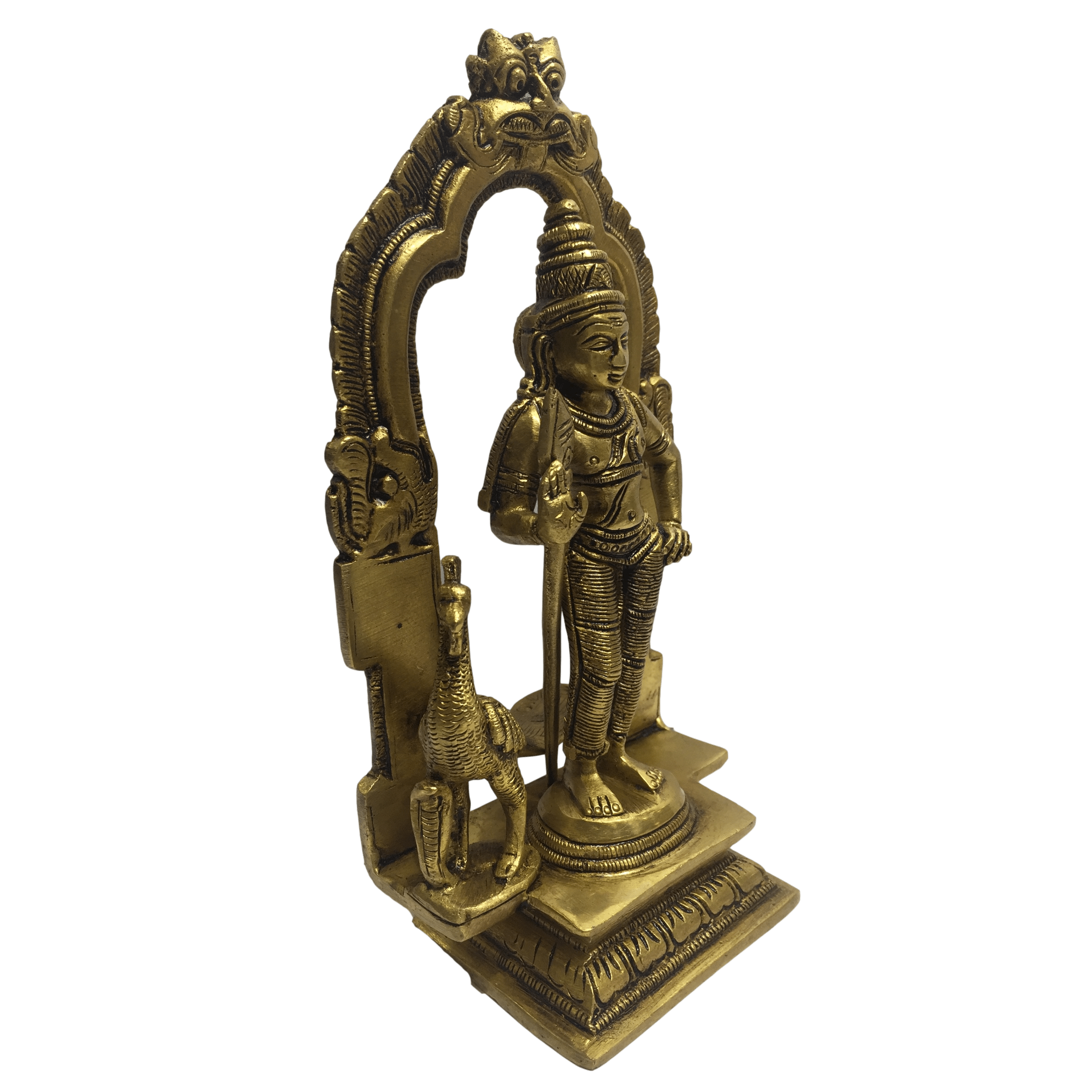Mayil Murugan in Simha Prabhai Brass Antique 7.5 inch - Sri Prarthana