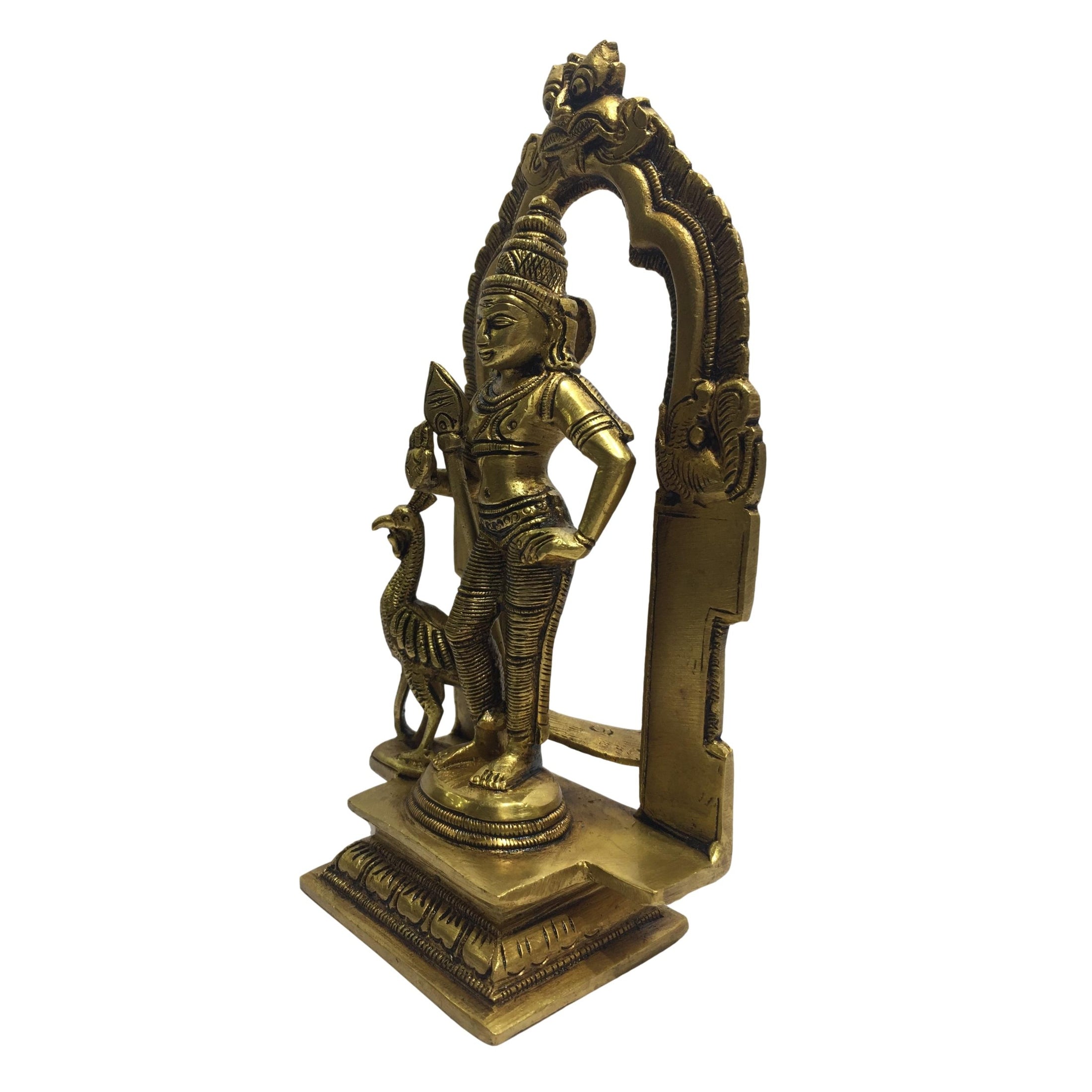 Mayil Murugan in Simha Prabhai Brass Antique 7.5 inch - Sri Prarthana