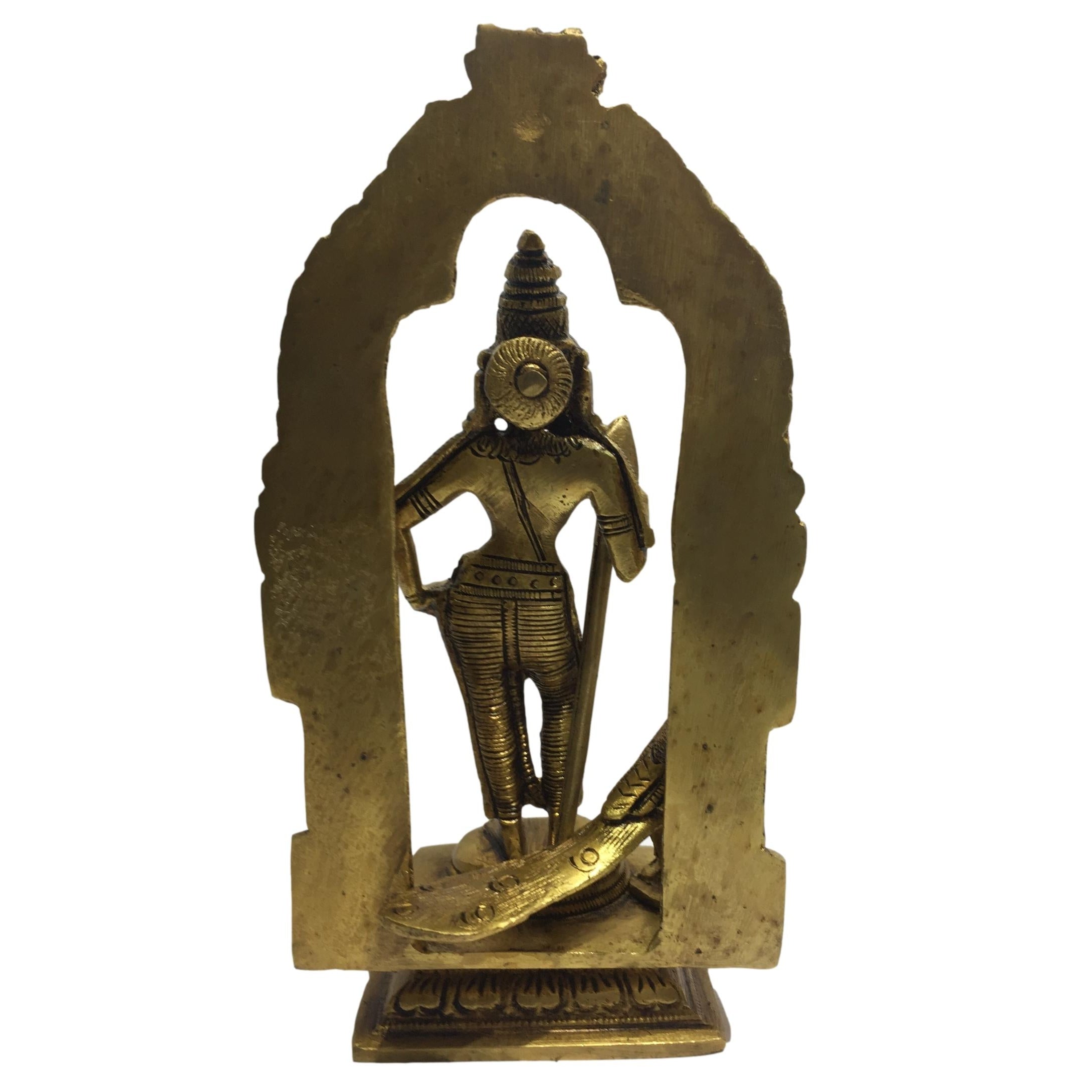 Mayil Murugan in Simha Prabhai Brass Antique 7.5 inch - Sri Prarthana
