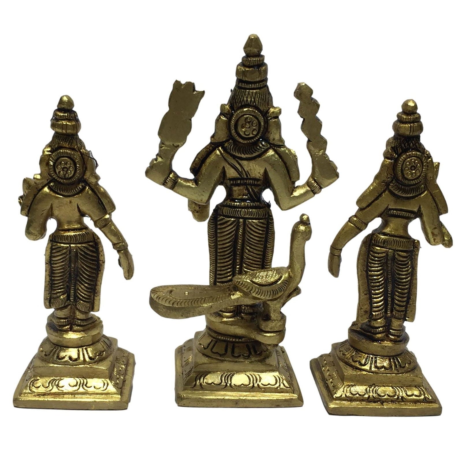 Murugan with Valli and Deivanai Brass Antique 4.25 Inch - Sri Prarthana