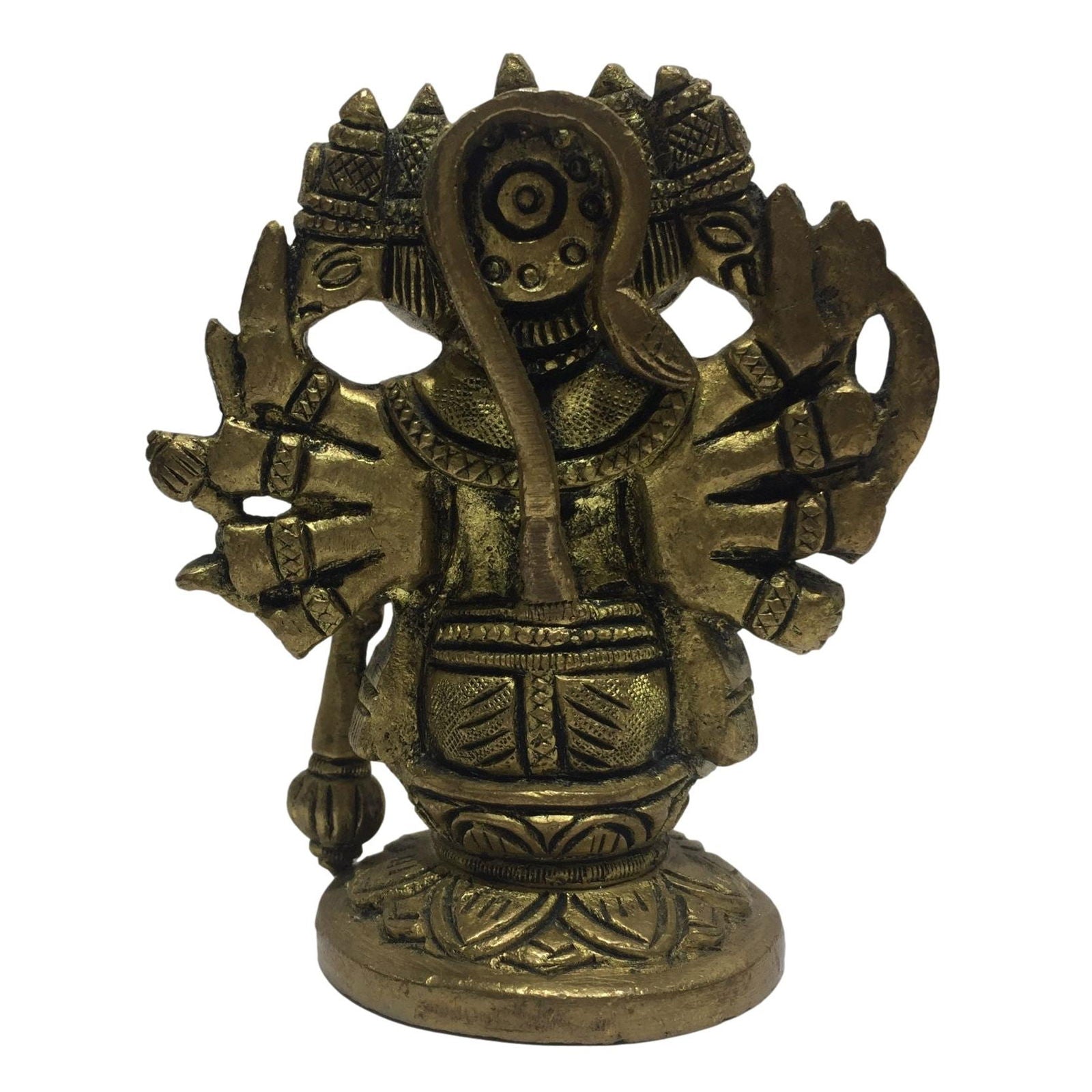 Panchamuakha Anjaneya Sitting on Kamal Brass Antique 4 inch - Sri Prarthana