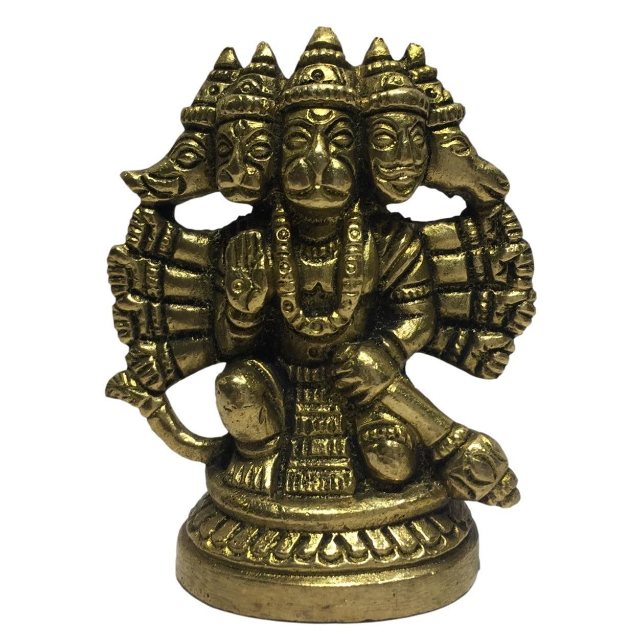 Panchamukha Anjaneya Kneeling with left hand Gadhai Brass Antique 2.5 inch - Sri Prarthana