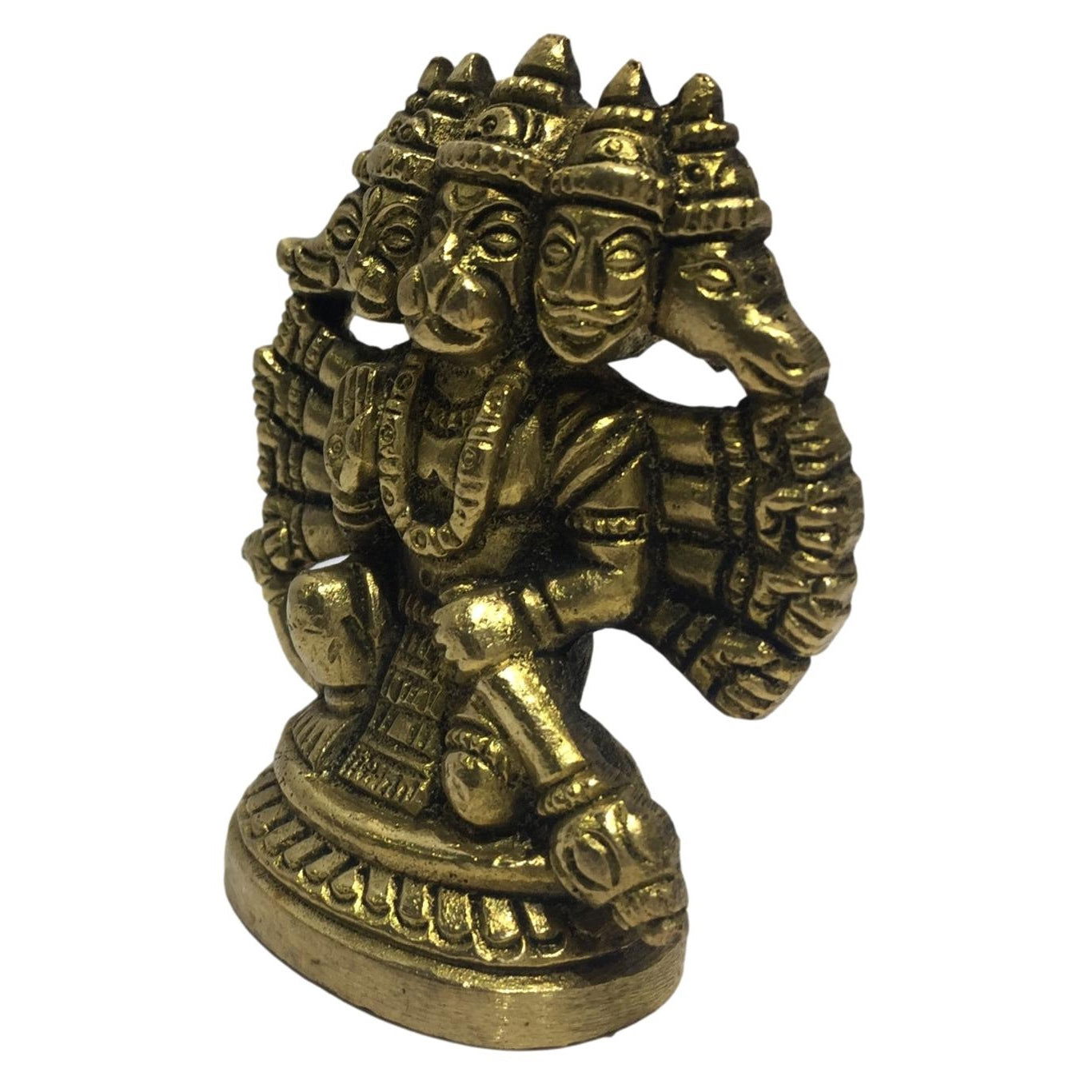 Panchamukha Anjaneya Kneeling with left hand Gadhai Brass Antique 2.5 inch - Sri Prarthana