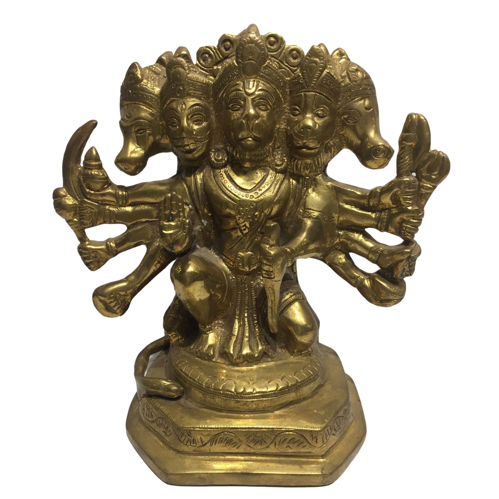 Panchamukha Anjaneya kneeling Brass 4.5 inch - Sri Prarthana