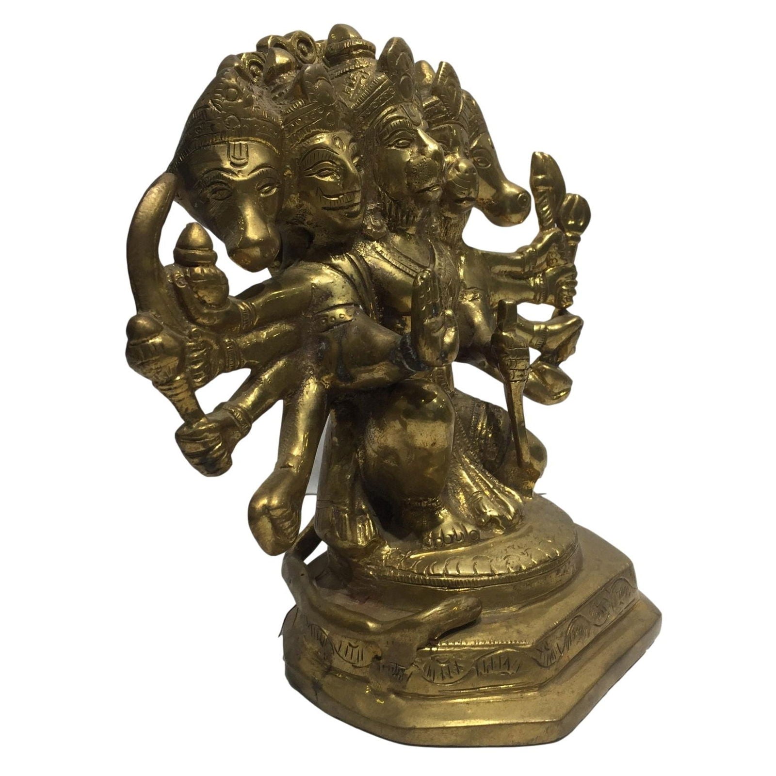 Panchamukha Anjaneya kneeling Brass 4.5 inch - Sri Prarthana
