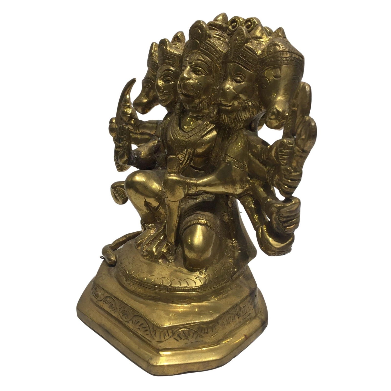 Panchamukha Anjaneya kneeling Brass 4.5 inch - Sri Prarthana