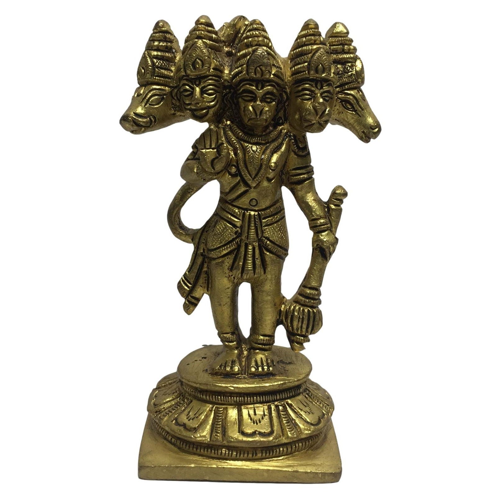 Panchamukha Hanuman Standing with 2 hands Brass Antique 4 inch - Sri Prarthana