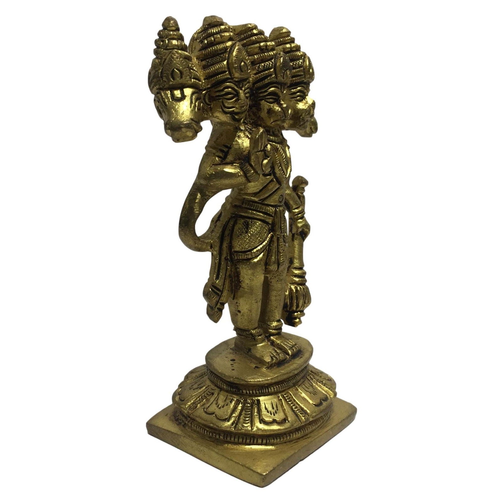 Panchamukha Hanuman Standing with 2 hands Brass Antique 4 inch - Sri Prarthana