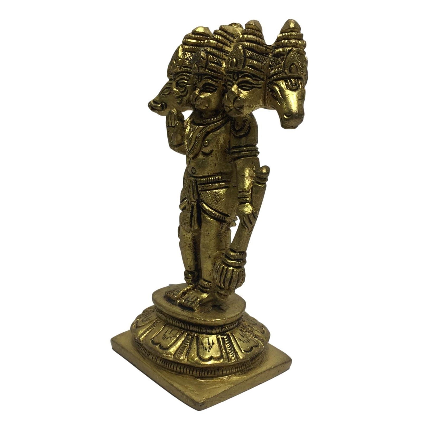 Panchamukha Hanuman Standing with 2 hands Brass Antique 4 inch - Sri Prarthana