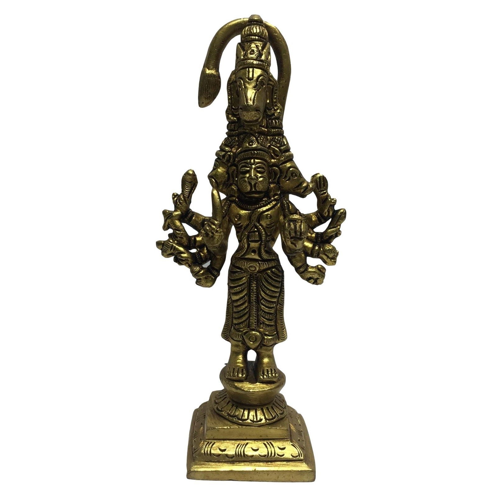 Panchamukha Hanuman with Hayavadana on Top Brass Antique 4.5 inch - Sri Prarthana