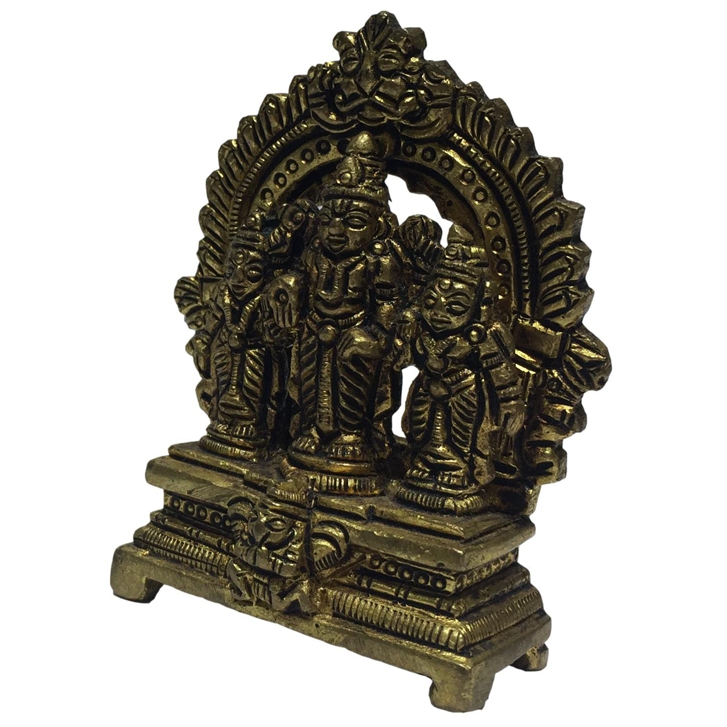 Perumal with Sri Devi Boo Devi in Arch with Garudan Brass Antique Vigraham 3 Inch - Sri Prarthana