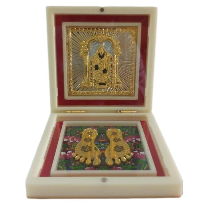 Sri Tirupati Balaji Gold Plated Charan Box Corporate Gift 11 x 11 cms