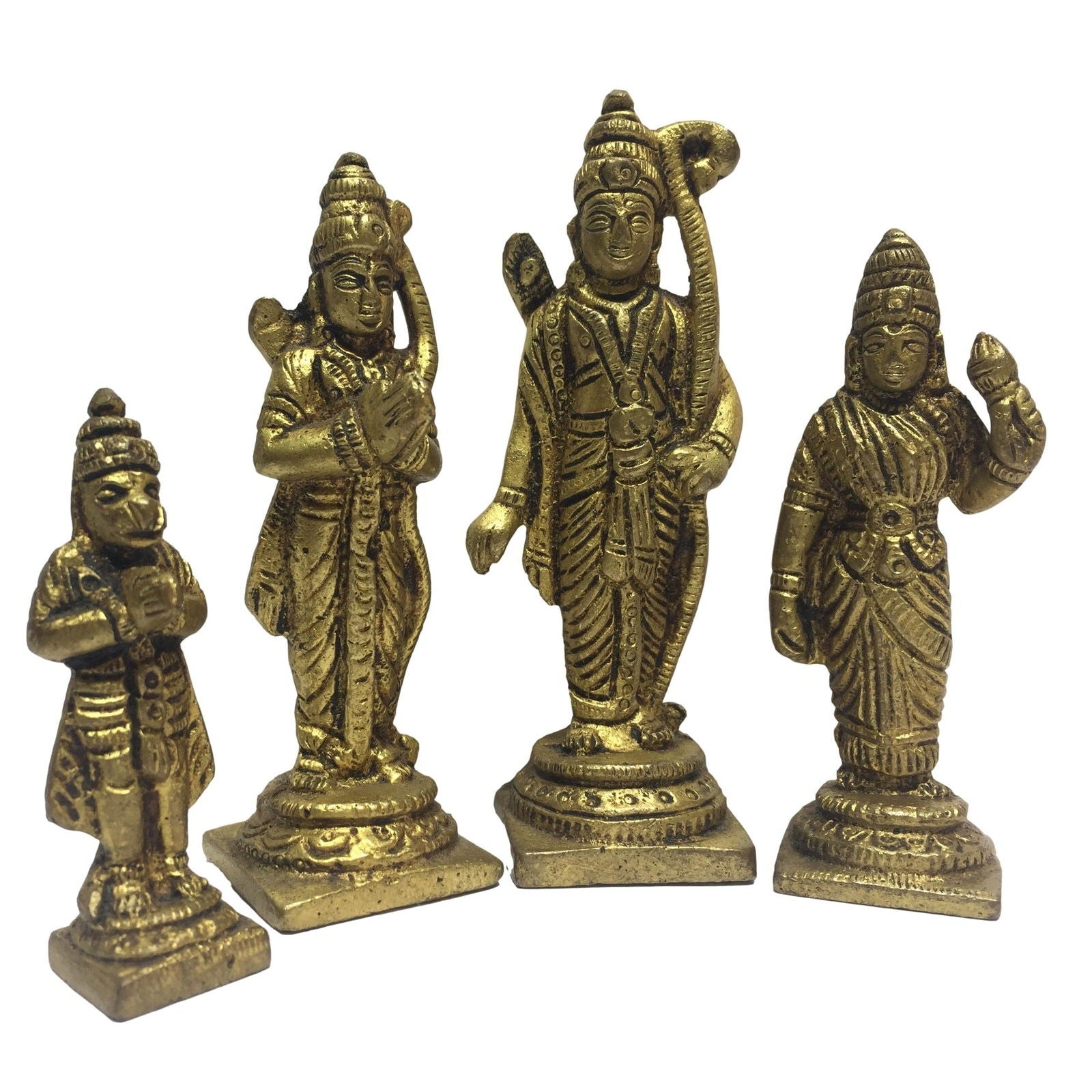 Ram Parivar Brass Antique Idol on Square Peedam 4.5 Inch - Sri Prarthana