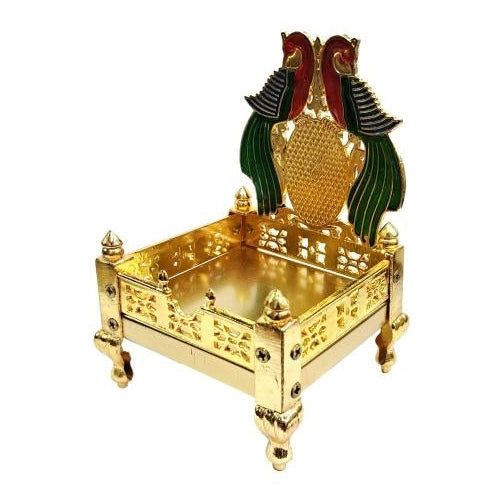 Golden Brass Mayilasanam / Peacock Design Brass Chowki or Mayur Deity Pooja Stand Size 4 & 5 inches