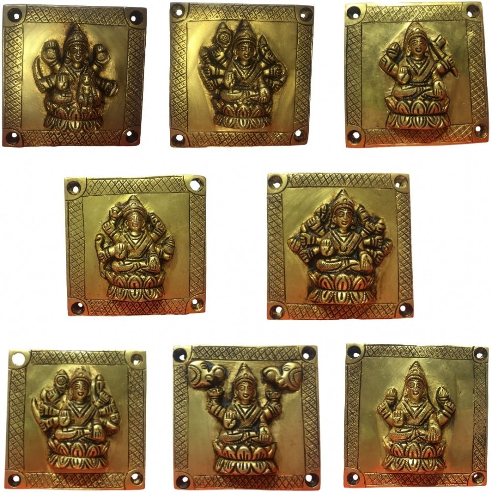 Ashtalakshmi Engraved Brass Antique Square Plates Set with Border Design 4 X 4 Inch