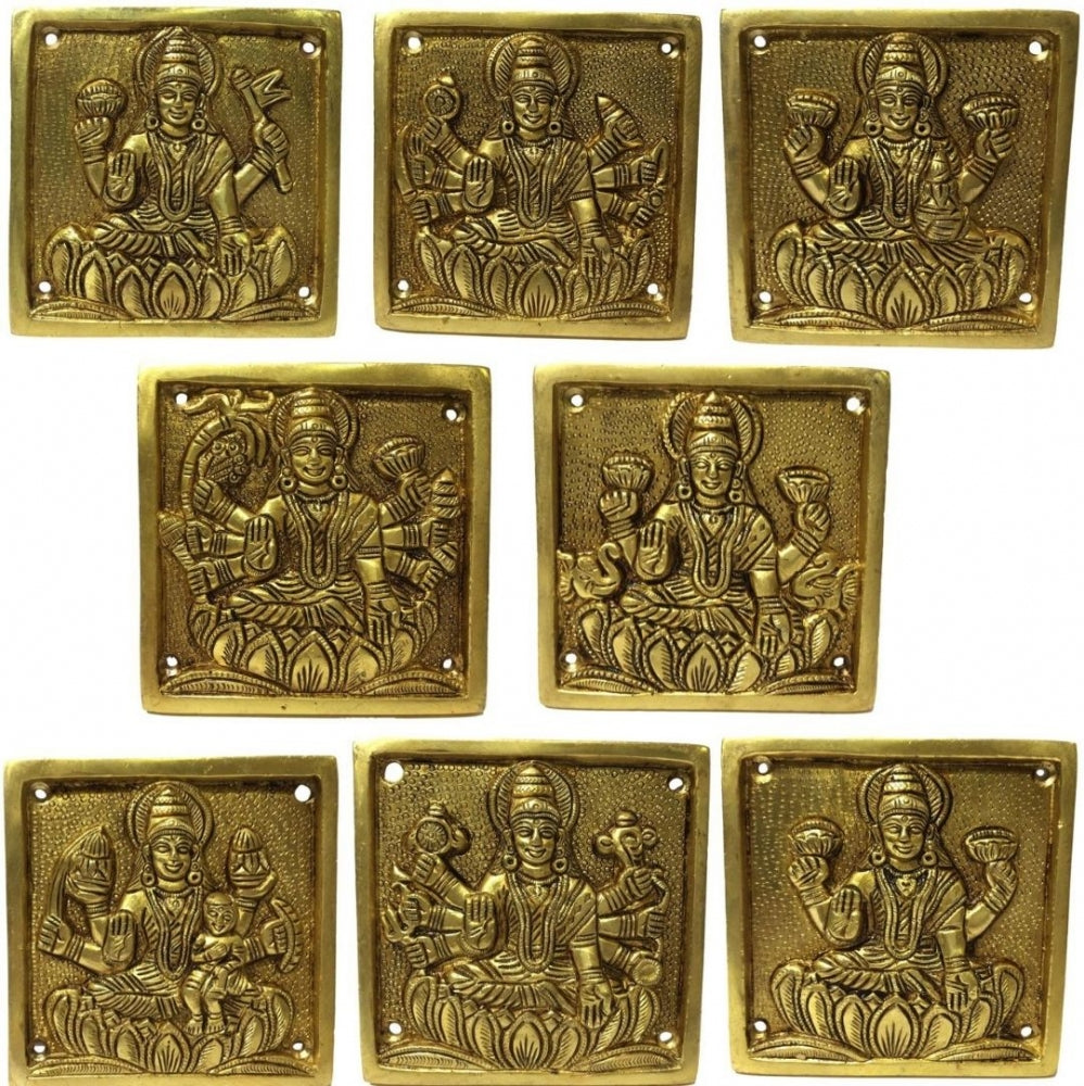 Ashtalakshmi Engraved Brass Antique Square Plates Set 4 X 4 x 4