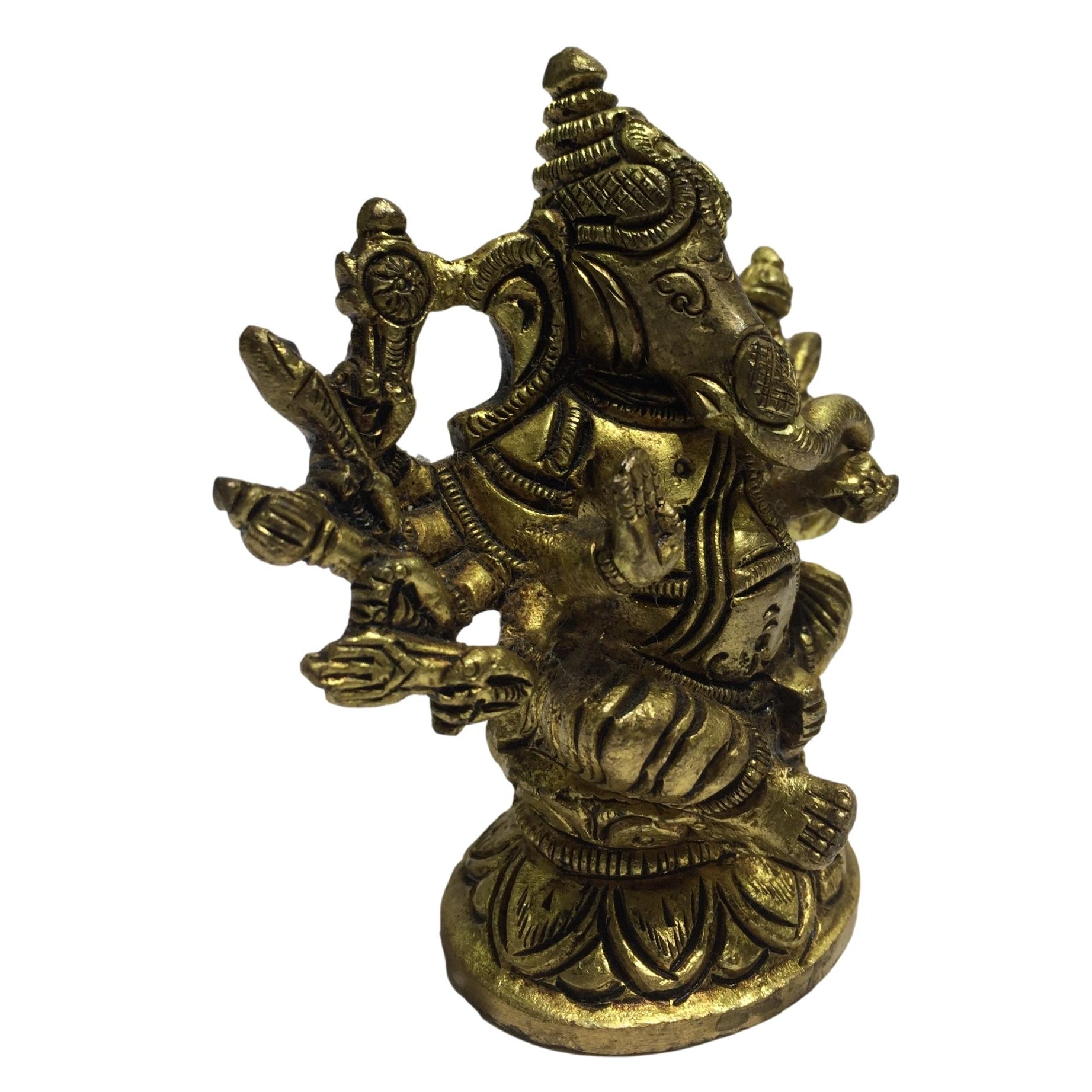 Sitting Dasa Bhuja Ganesh Brass Antique Vigraham 3 Inch - Sri Prarthana
