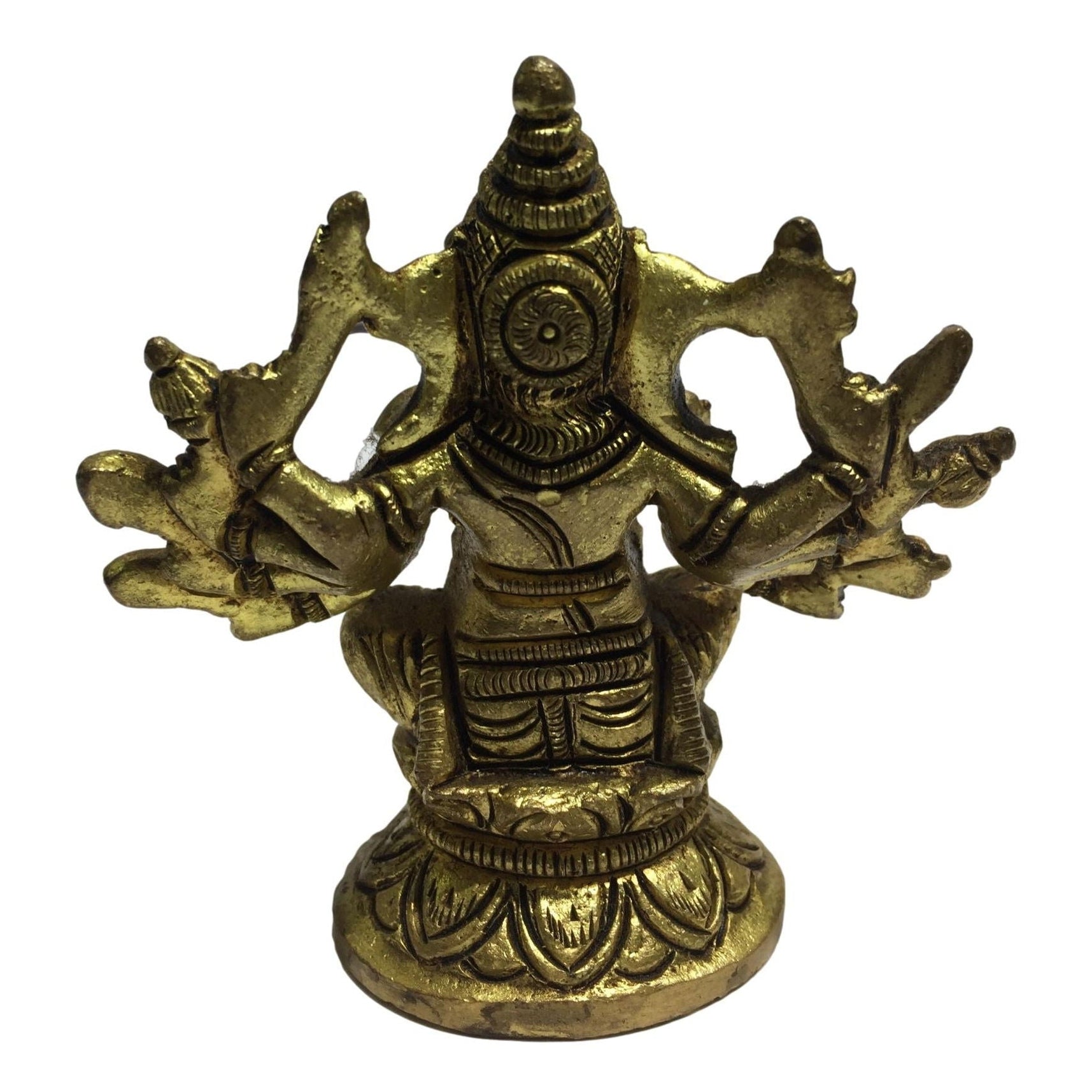 Sitting Dasa Bhuja Ganesh Brass Antique Vigraham 3 Inch - Sri Prarthana