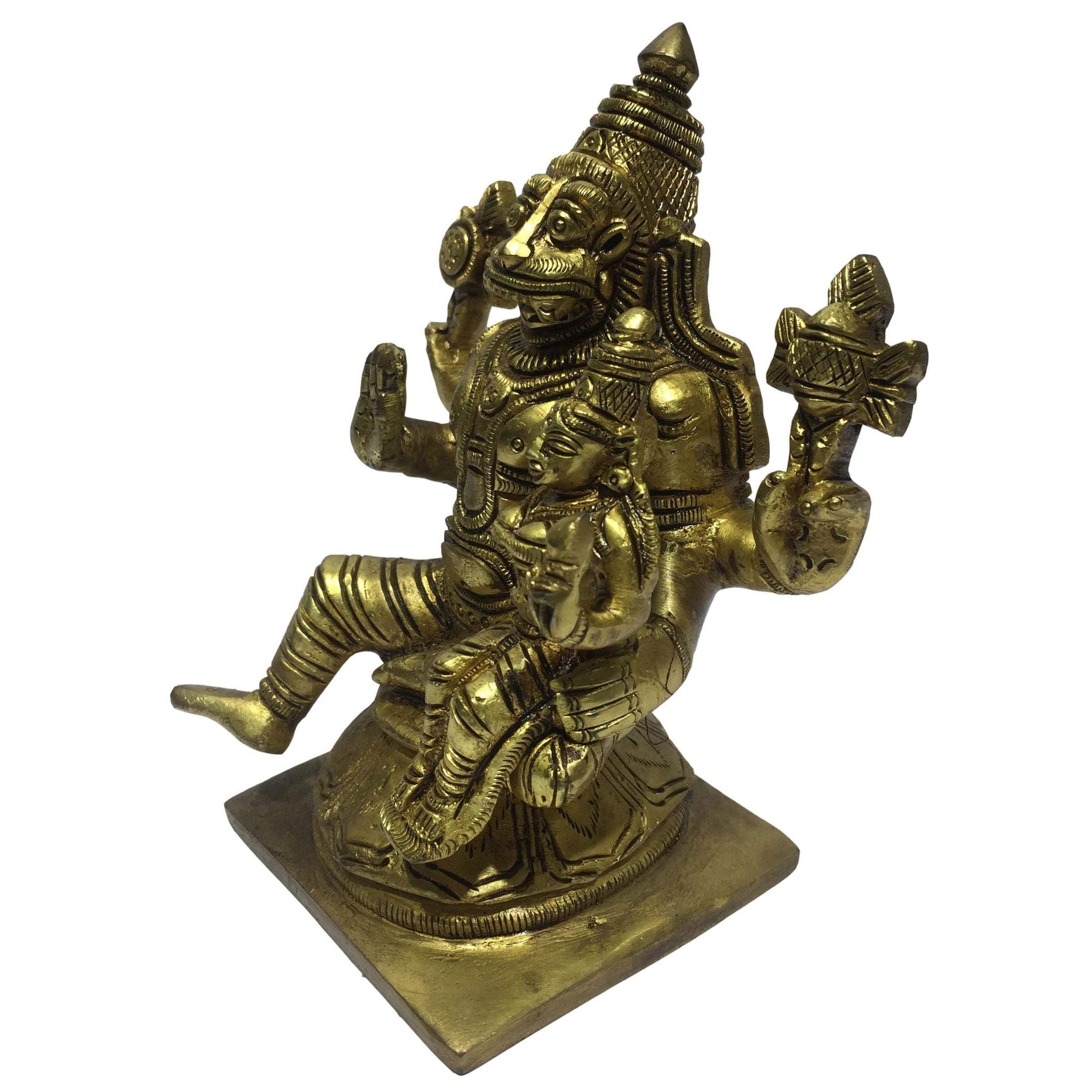 Sri Lakshmi Narasimhar Brass Antique Statue 5.5 Inch - Sri Prarthana