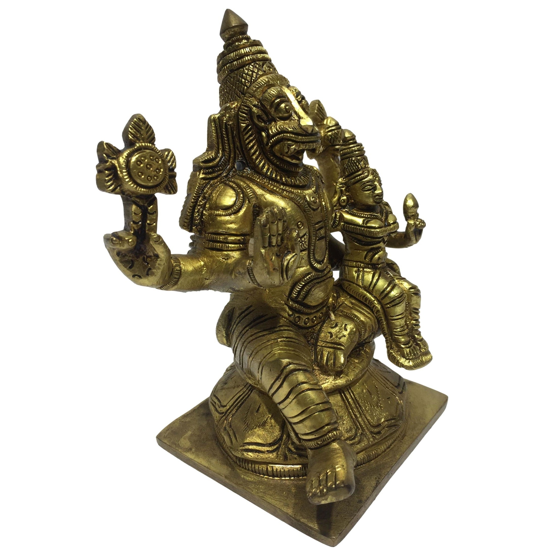 Sri Lakshmi Narasimhar Brass Antique Statue 5.5 Inch - Sri Prarthana
