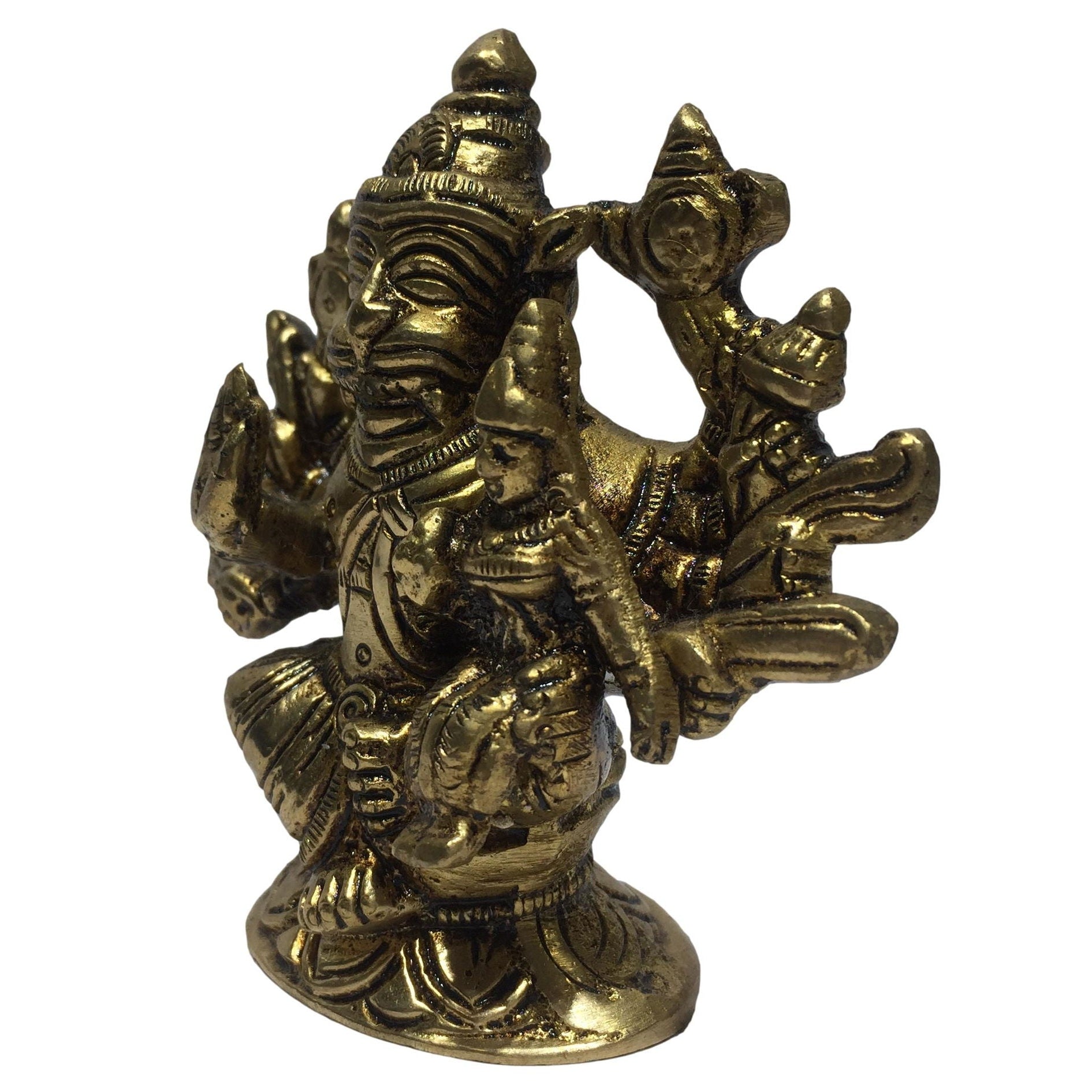 Sri Lakshmi Narasimhar with multiple hands Brass Antique Statue 3 Inch - Sri Prarthana