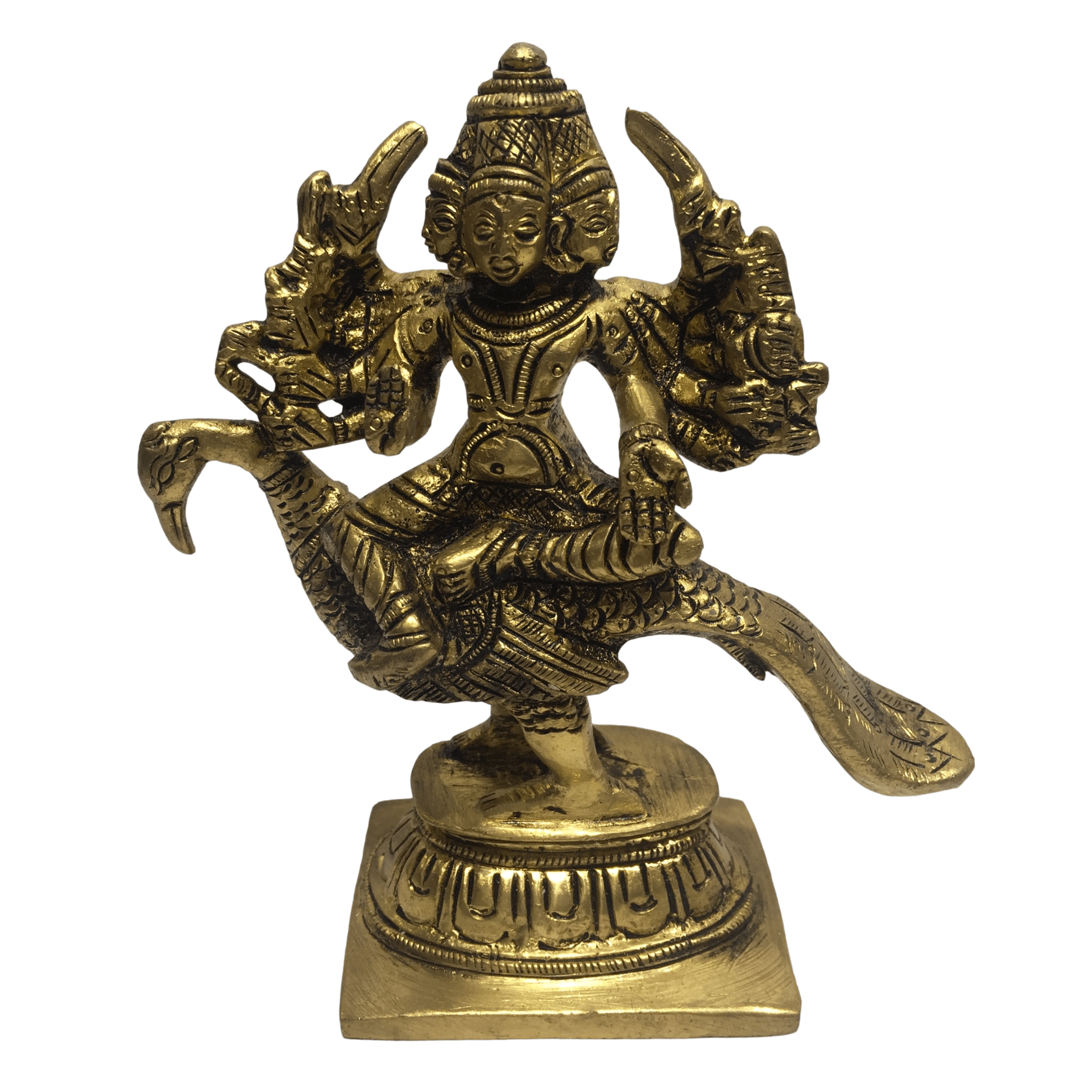 Arumugam in Mayil Brass Antique 5 Inch / ஆறுமுகசுவாமி முருகன் - Sri Prarthana