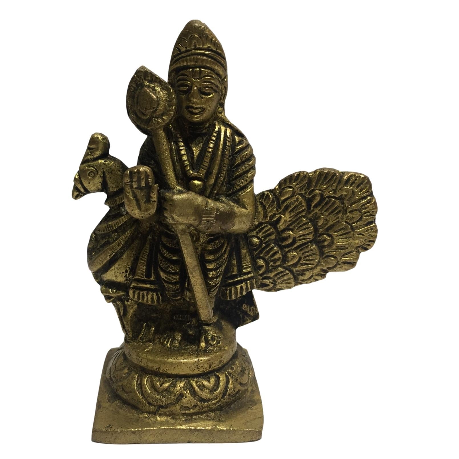 Mayil Vahana Murugan Brass Antique 3.5 inch / மயில்வாகனன் முருகன் - Sri Prarthana